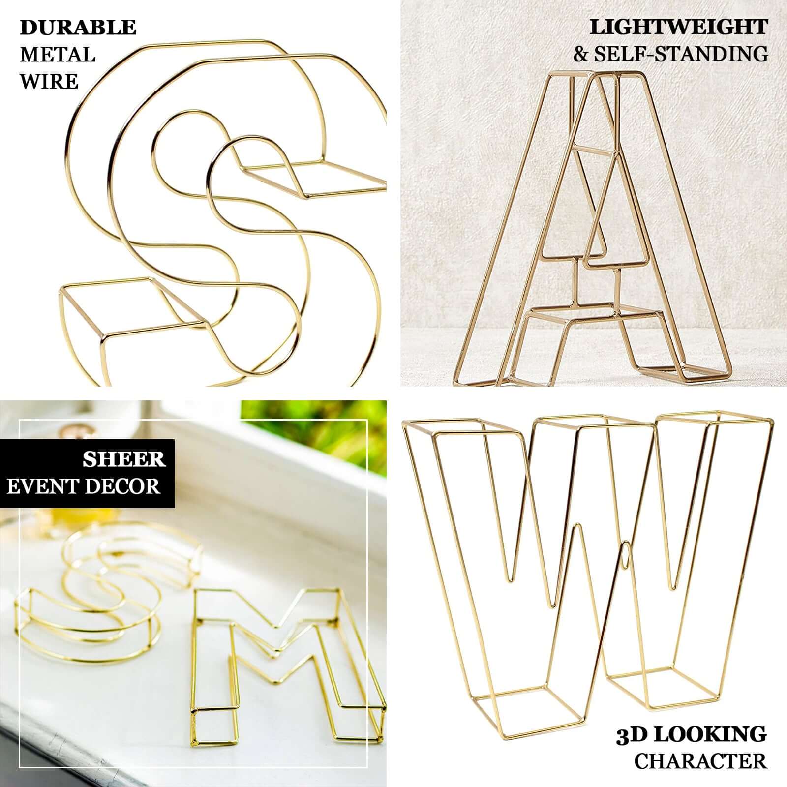 Gold Freestanding 3D Decorative Wire "Q" Letter, Wedding Centerpiece 8" Tall - Image 4