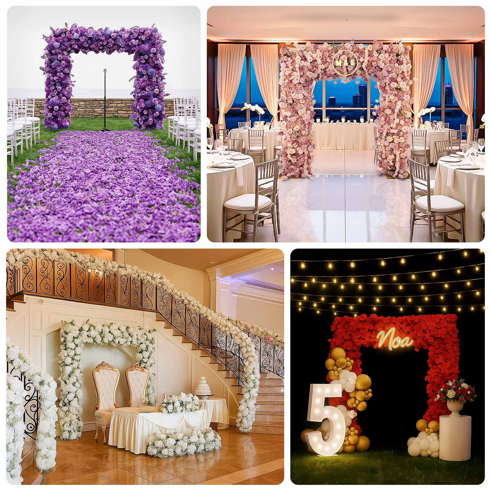 Roll Up Flower Backdrop for Arch Stand - White with Fabric Backing, 8ftx8ft - Artificial Silk Roses, Hydrangeas & Chrysanthemums for Wedding Backdrop - Image 4