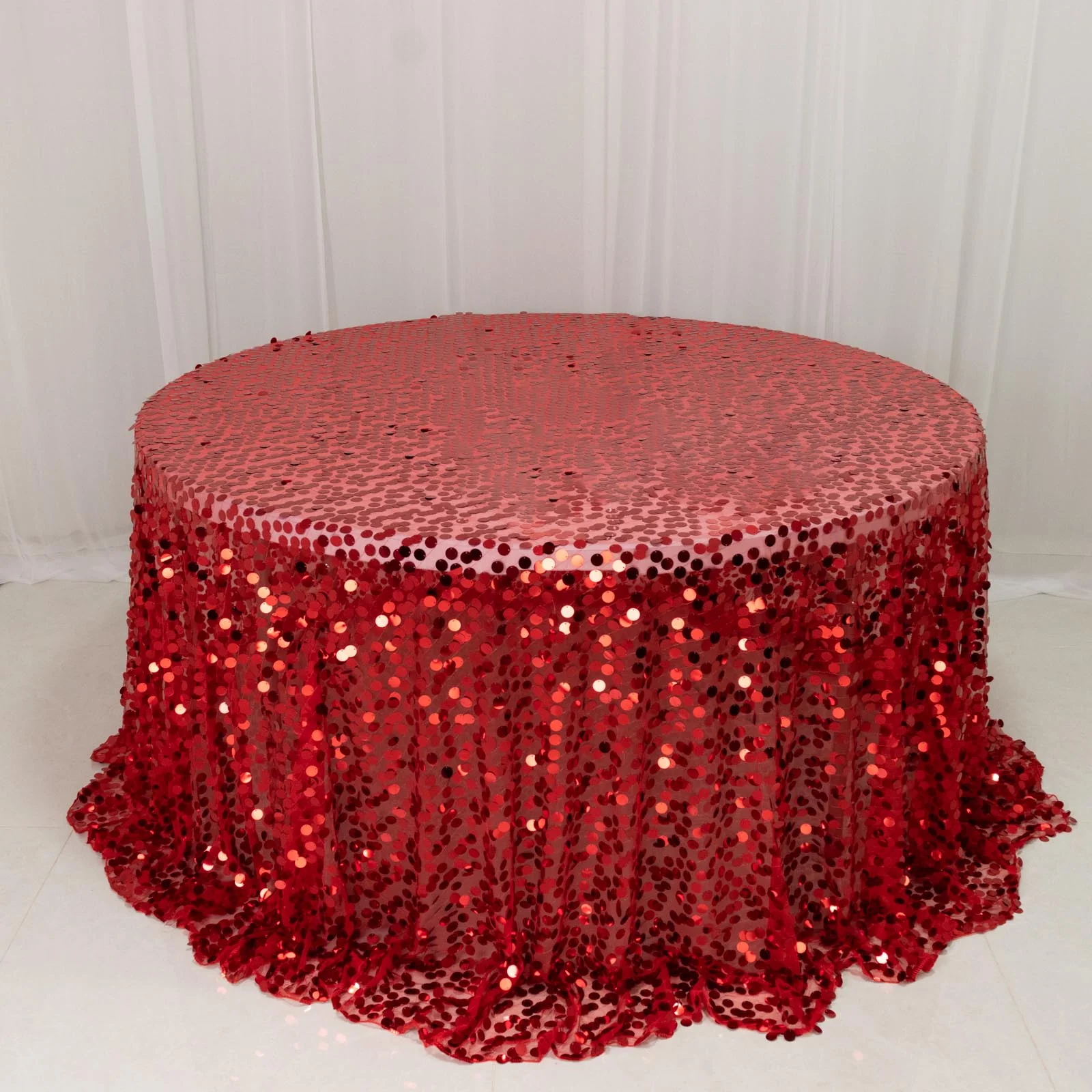 Sequin Round Tablecloth 132" Red - Big Payette Table Cover