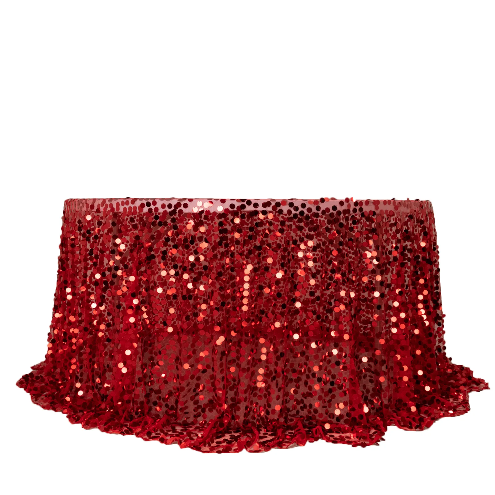 Sequin Round Tablecloth 132" Red - Big Payette Table Cover - Image 3