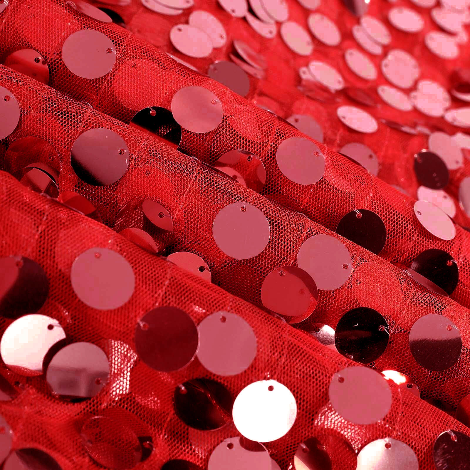Sequin Round Tablecloth 132" Red - Big Payette Table Cover - Image 9