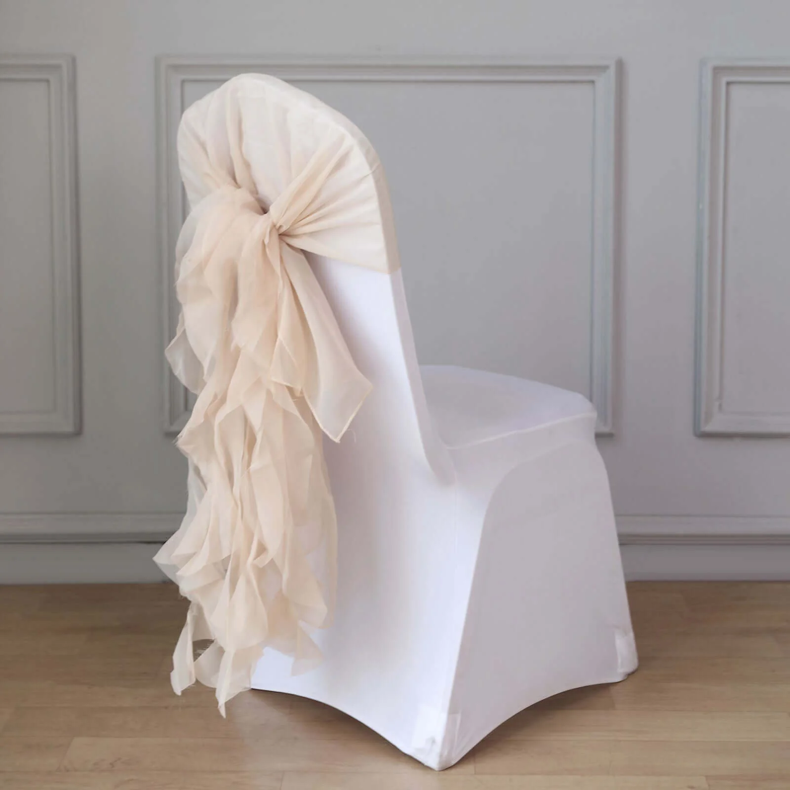 Chiffon Curly Chair Sash 32" Long – Nude 6-Strand Ribbon Tie - Image 2