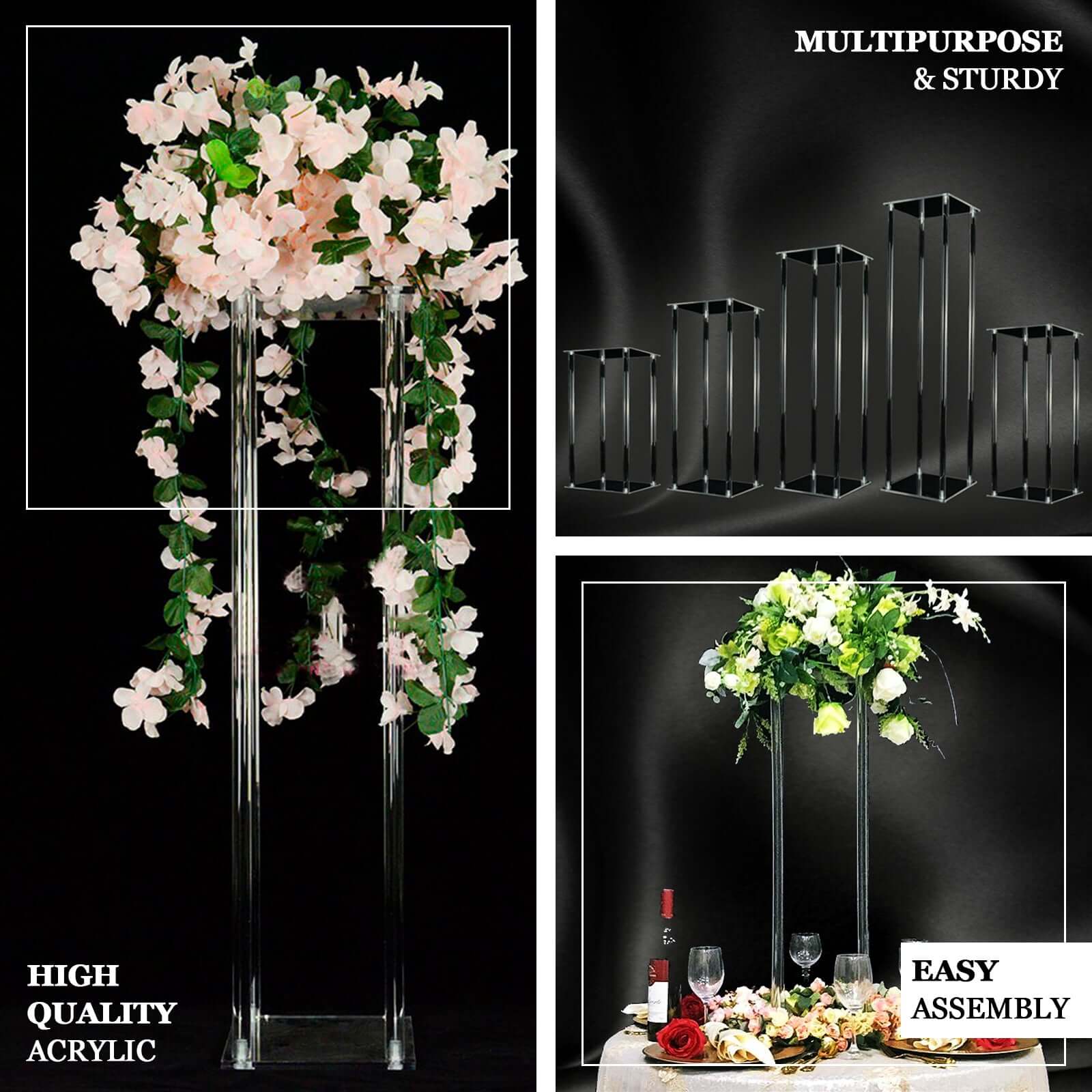 Acrylic Floor Vase Flower Stand 32" Clear with Square Mirror Base - Wedding Column Centerpiece for Events - Image 4