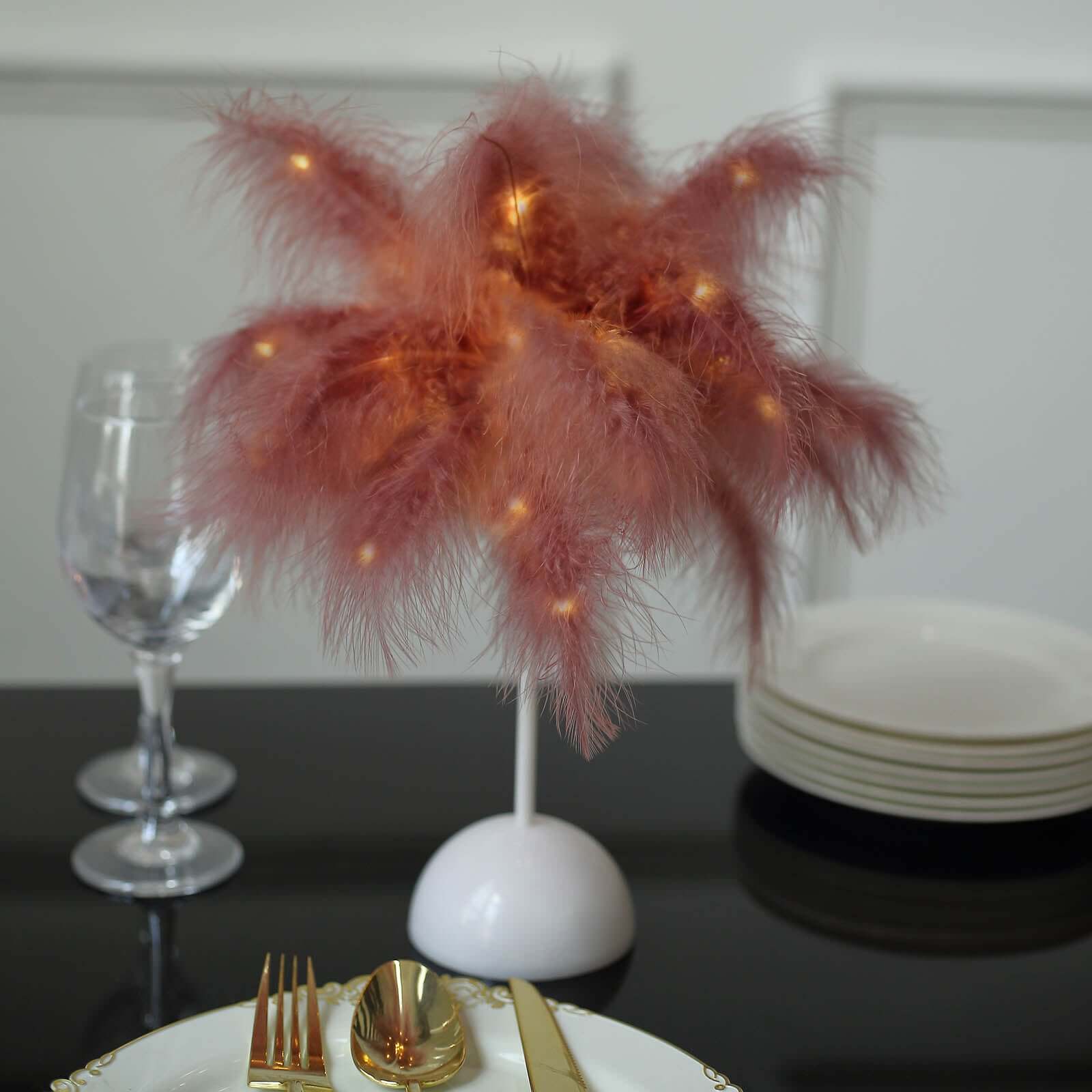 Cordless Table Lamp 15" LED Feather Design Cinnamon Rose - Battery Operated Desk Light - Image 6
