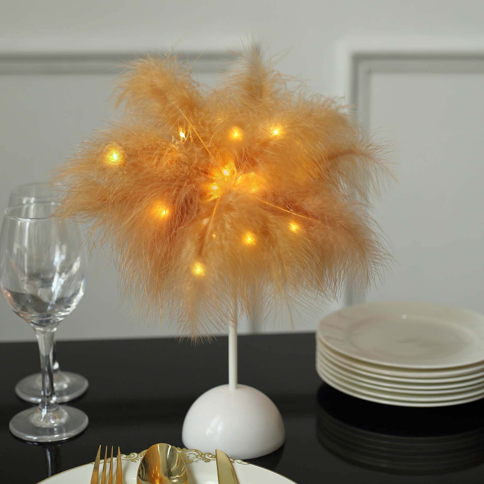 Cordless Table Lamp 15" LED Feather Design Natural - Battery Operated Desk Light - Image 10