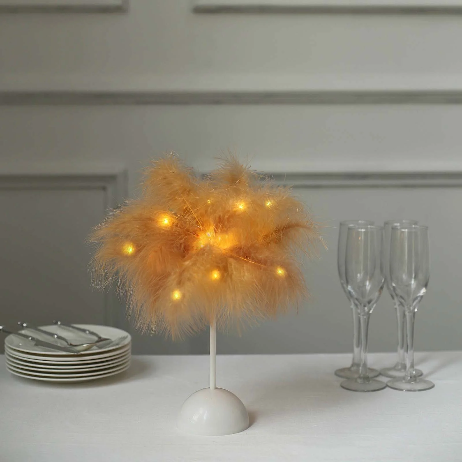 Cordless Table Lamp 15" LED Feather Design Natural - Battery Operated Desk Light - Image 8