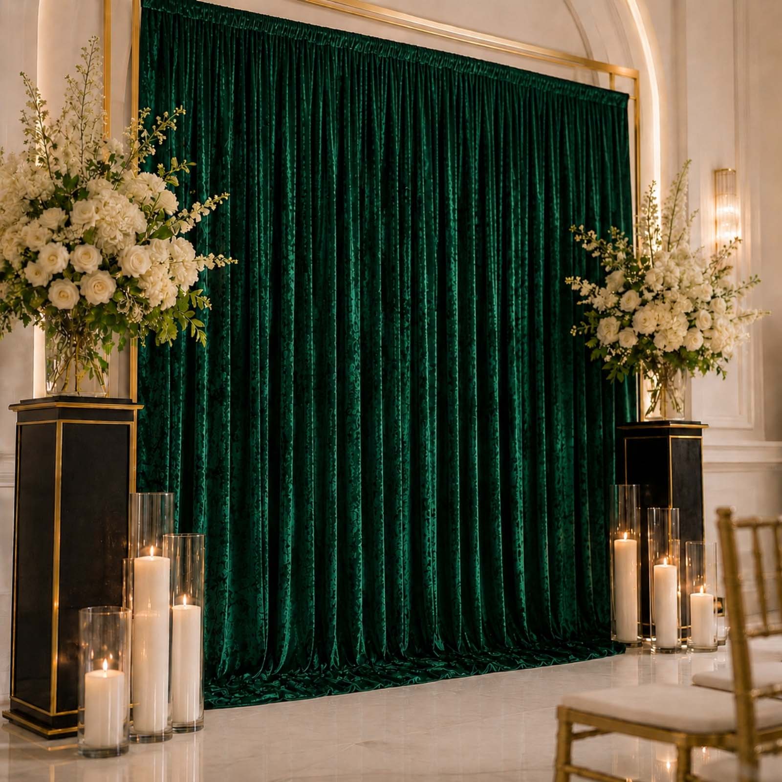 Hunter Emerald Green Premium Crushed Velvet Backdrop Curtain 10ft x 12ft – Wedding Backdrop Panel & Event Drapery with Rod Pocket, 70% Blackout - Image 3