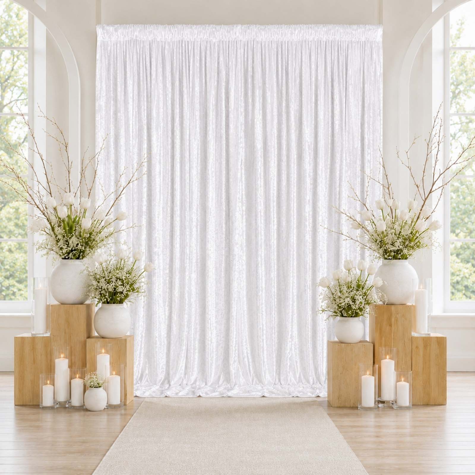 White Premium Crushed Velvet Backdrop Curtain 10ft x 12ft – Wedding Backdrop Panel & Event Drapery with Rod Pocket, 70% Blackout