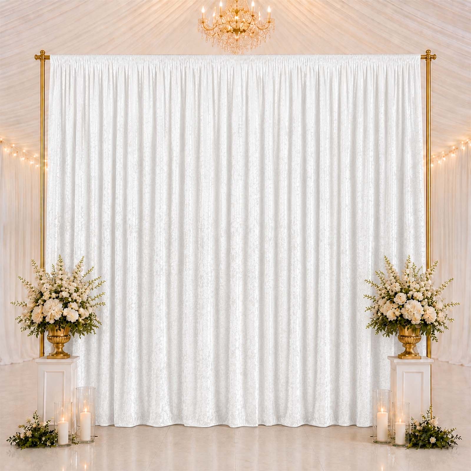White Premium Crushed Velvet Backdrop Curtain 10ft x 14ft – Stage Backdrop Panel & Event Drape with Rod Pocket, 70% Blackout