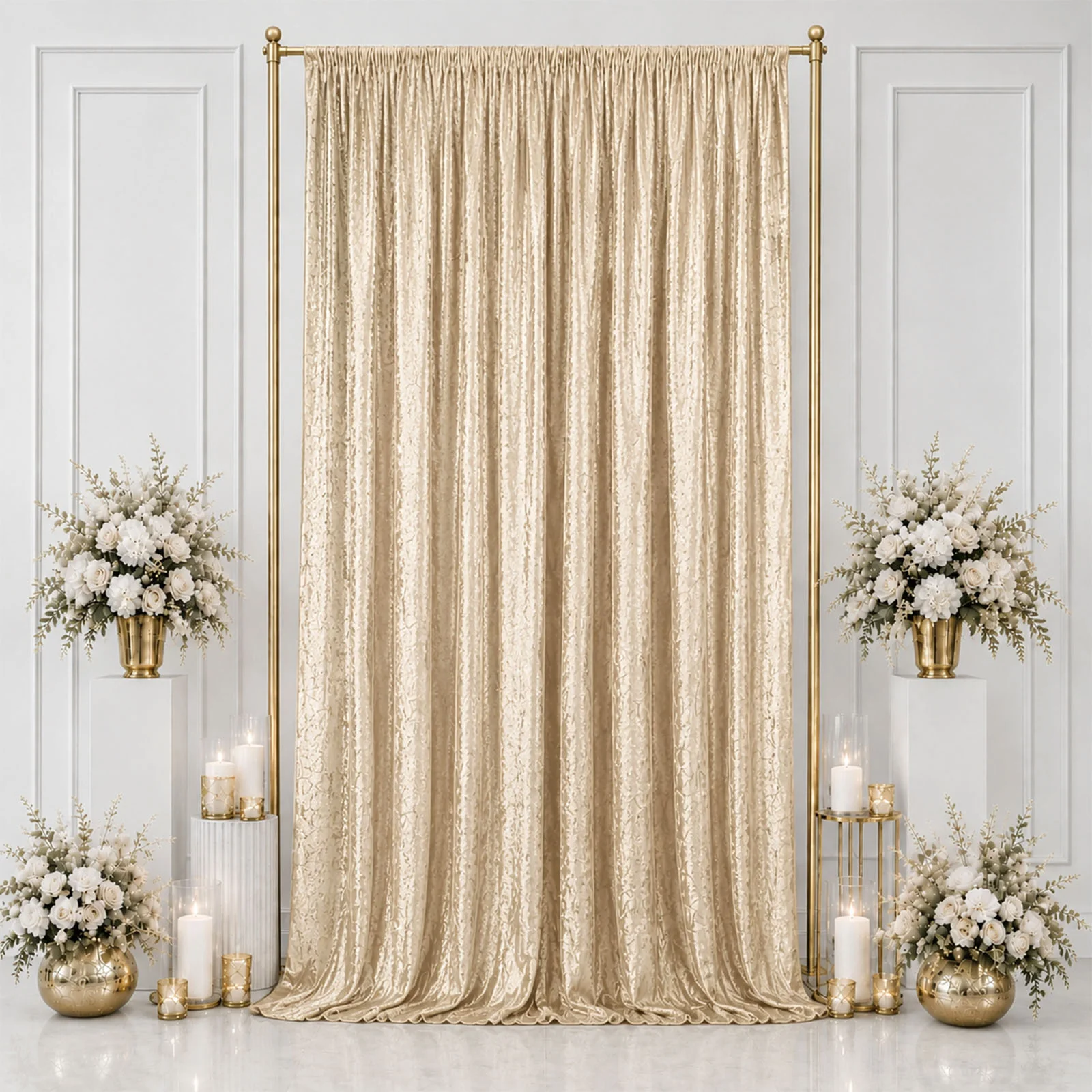 Beige Premium Crushed Velvet Backdrop Curtain 5ft x 14ft – Event Drape Panel & Photo Booth Background with Rod Pocket, 70% Blackout - Image 3