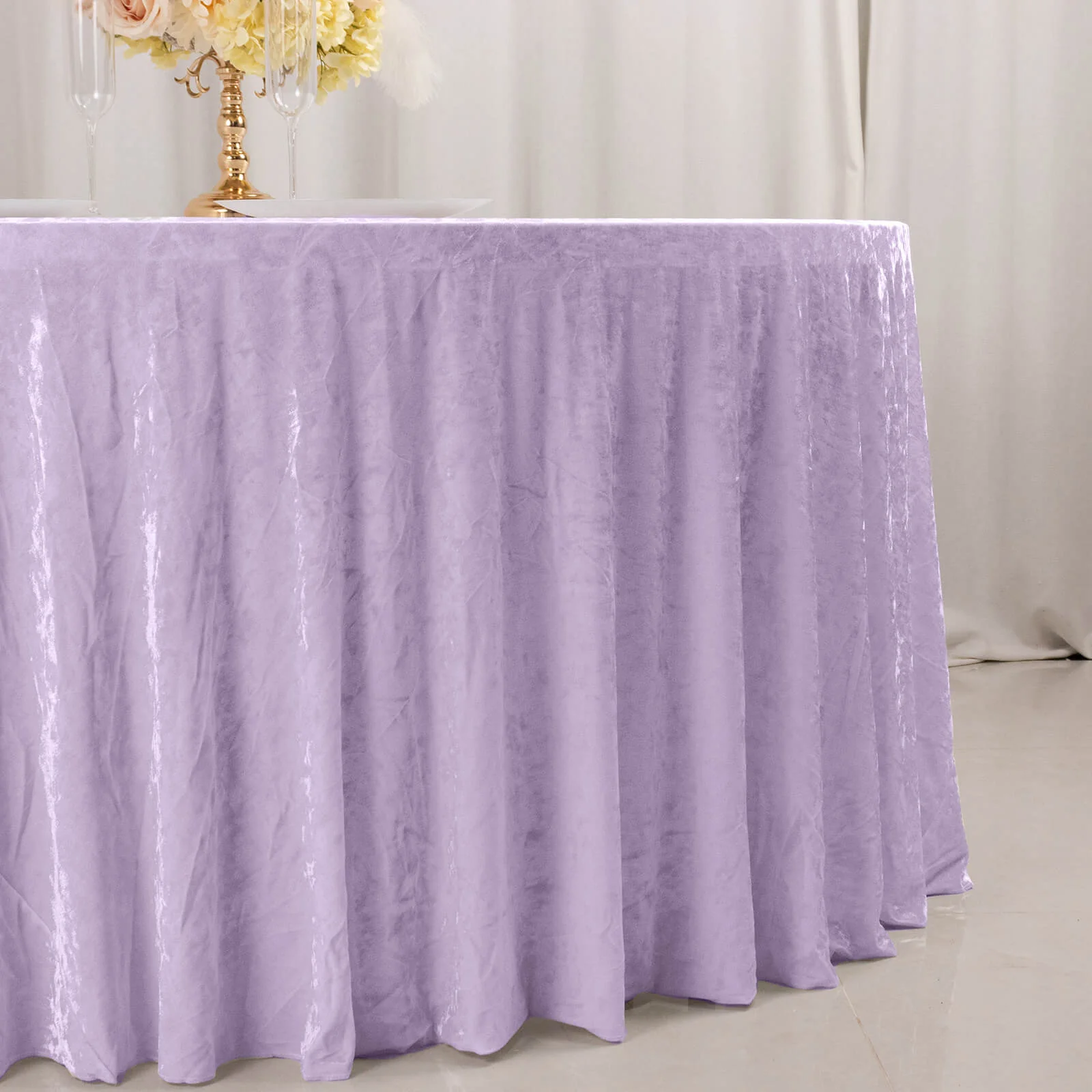 Premium Crushed Velvet Round Tablecloth 120" Lavender Lilac - Seamless Soft & Graceful Reusable Table Cover - Image 3