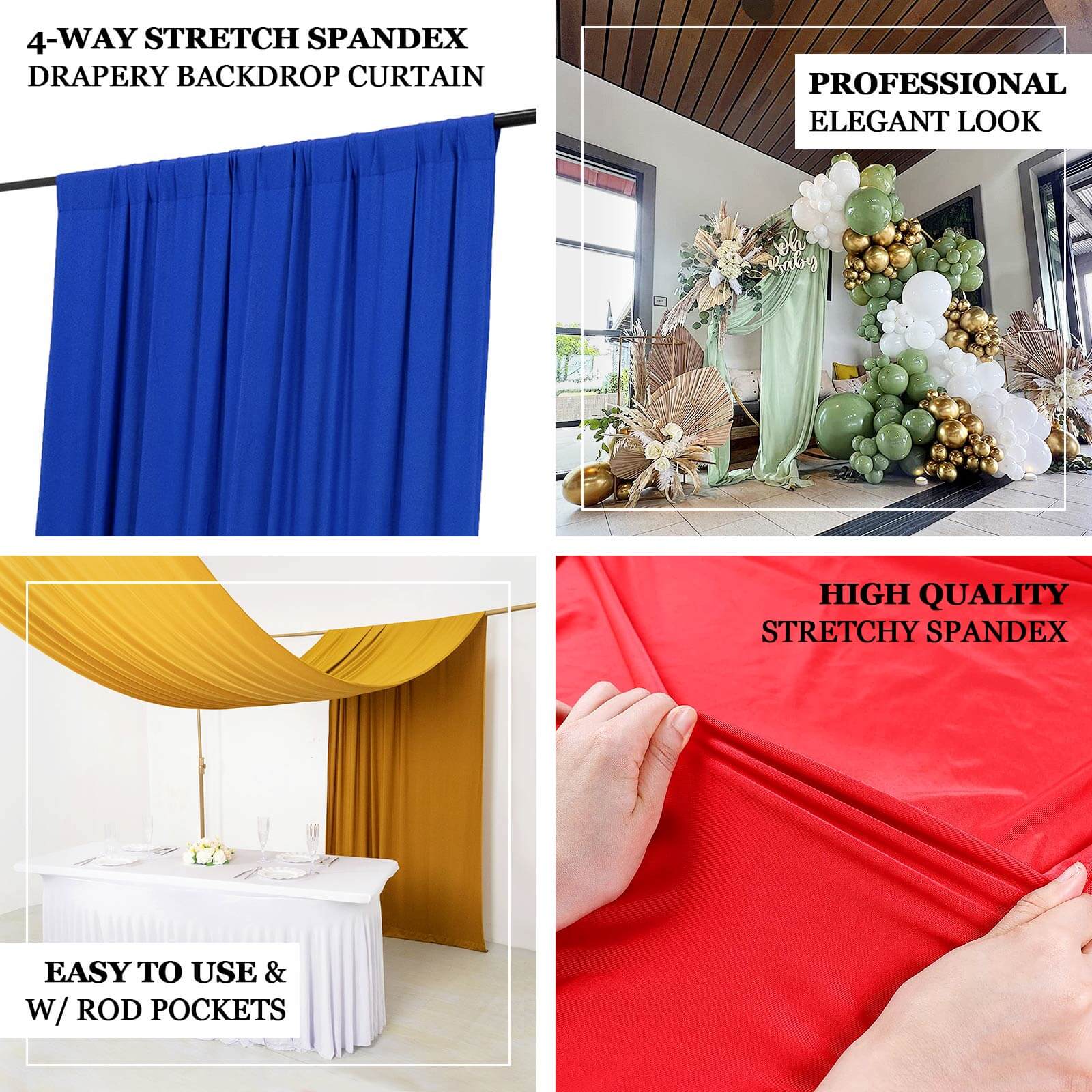 Dusty Blue 4-Way Stretch Spandex Backdrop Drape Curtain, Wrinkle Free Event Divider Panel with Rod Pockets - 5ftx16ft - Image 4