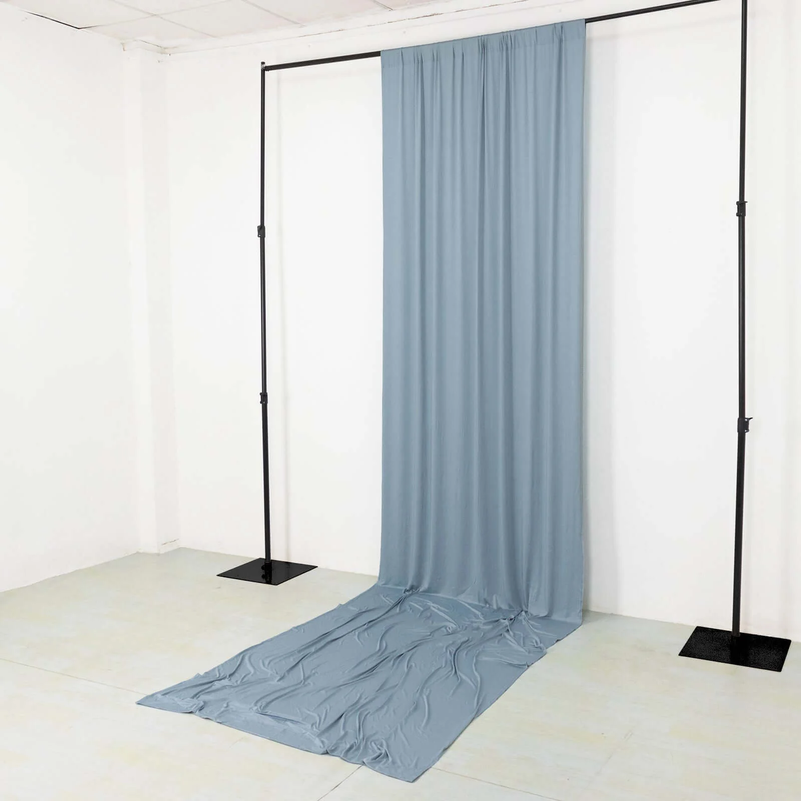 Dusty Blue 4-Way Stretch Spandex Backdrop Drape Curtain, Wrinkle Free Event Divider Panel with Rod Pockets - 5ftx16ft - Image 8