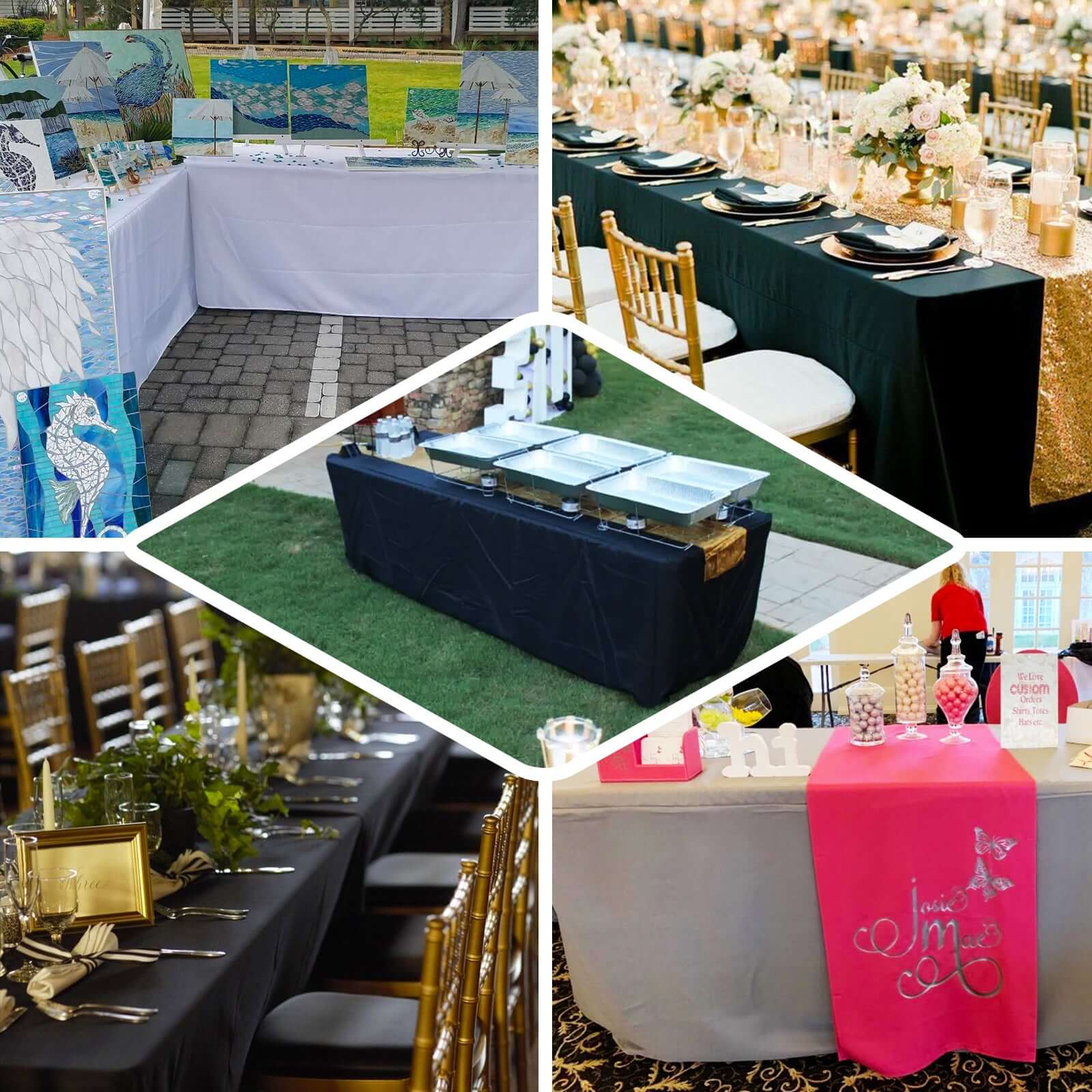 Fitted Polyester Rectangle Tablecloth 96"x30" Black - Snug Fit for Large Tables - Image 5