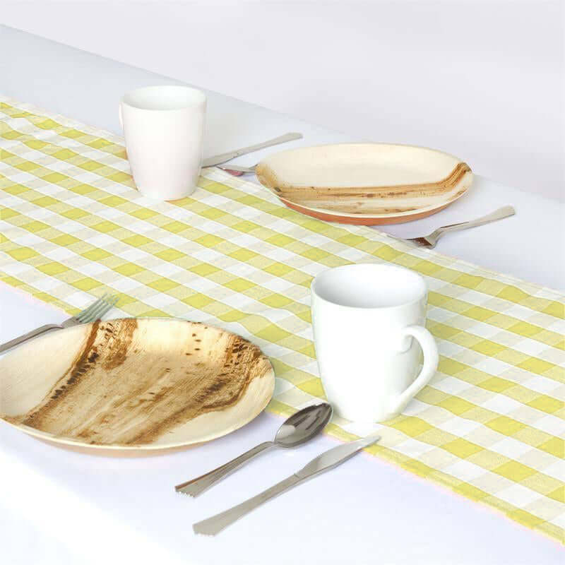 Gingham Polyester Table Runner 14"x108" Yellow/White Buffalo Plaid - Checkered Table Linen
