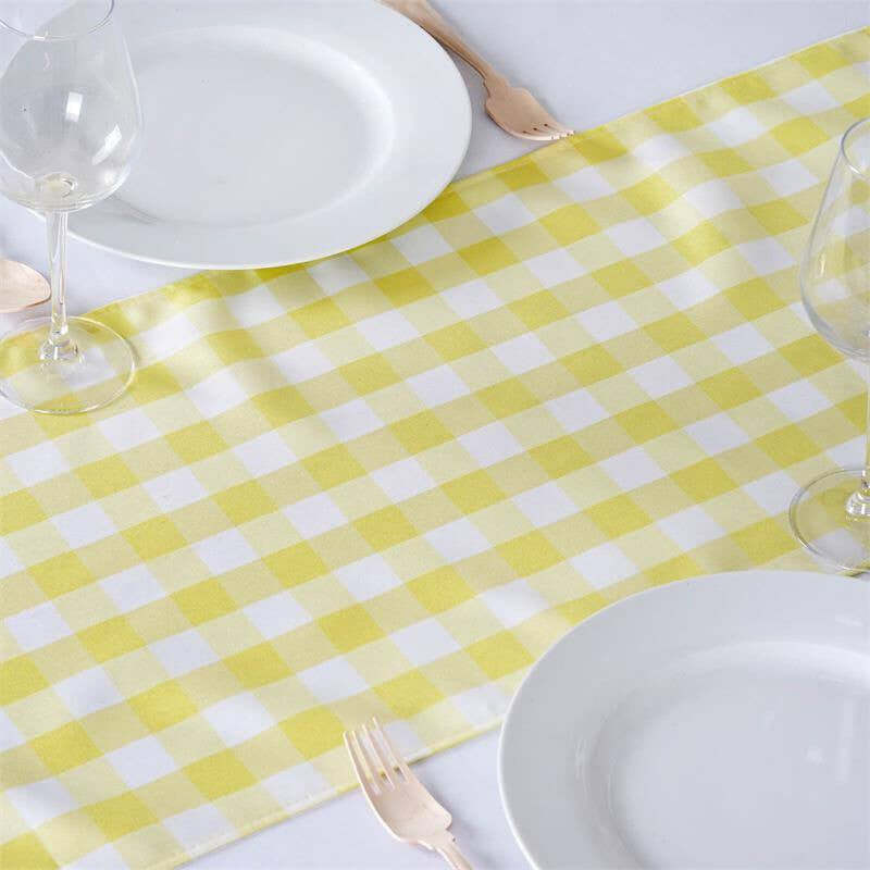 Gingham Polyester Table Runner 14"x108" Yellow/White Buffalo Plaid - Checkered Table Linen - Image 2