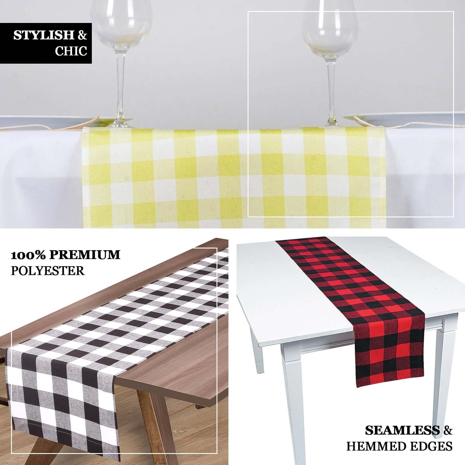 Gingham Polyester Table Runner 14"x108" Yellow/White Buffalo Plaid - Checkered Table Linen - Image 4