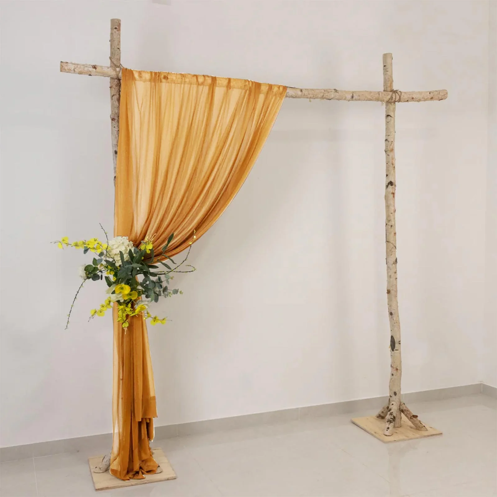Sheer Wedding Arch Drape – 5ftx14ft Gold Sheer Curtain Backdrop, Ceiling Drapery Panel