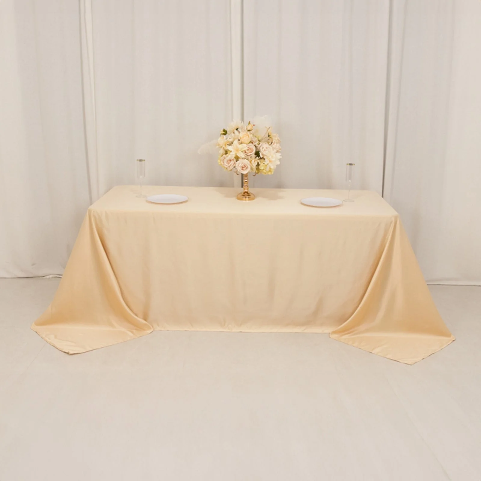 Lamour Satin Rectangle Tablecloth 90"x132" Beige - Seamless Table Cover - Image 6