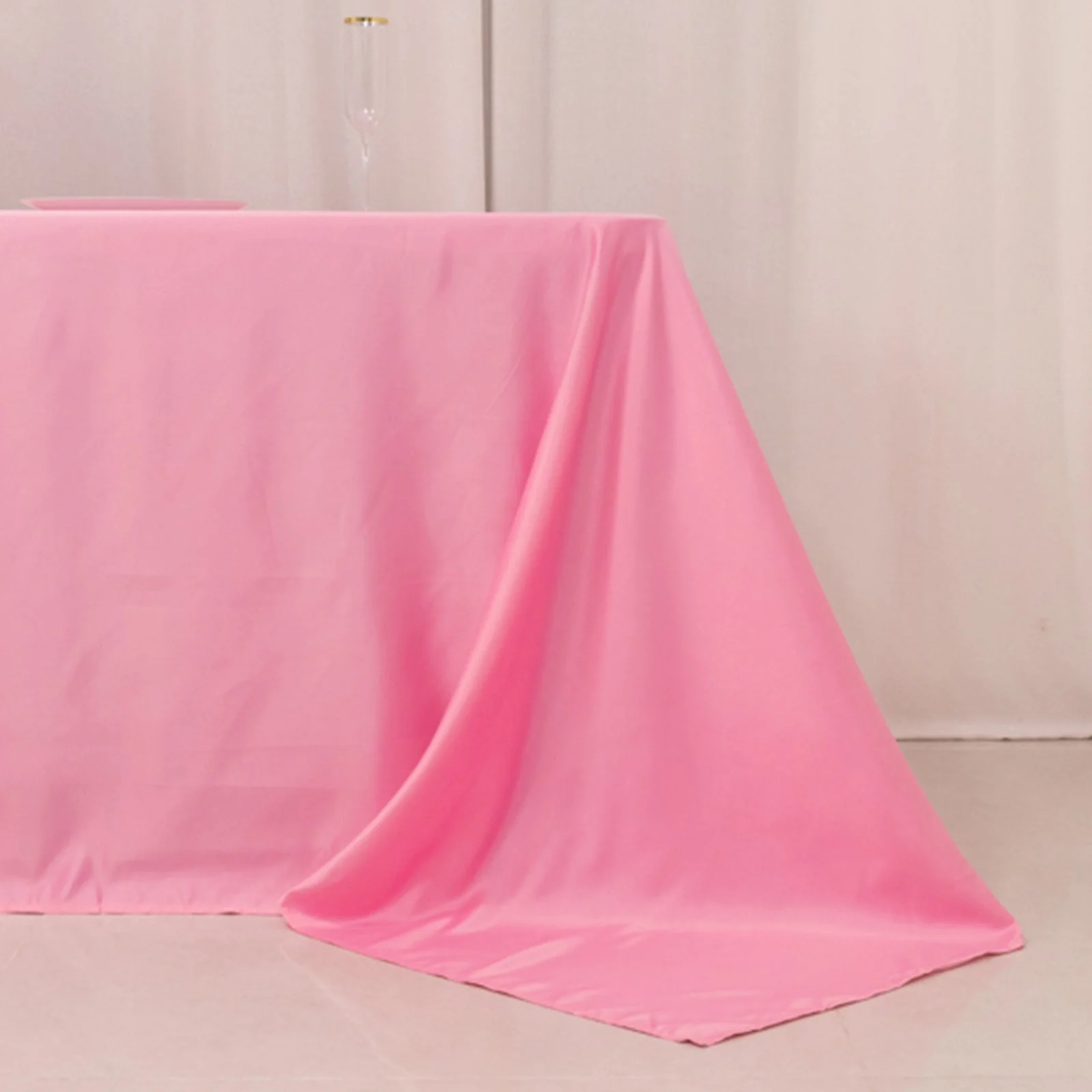 Lamour Satin Rectangle Tablecloth 90"x156" Pink - Soft Sheen Seamless Table Cover - Image 2