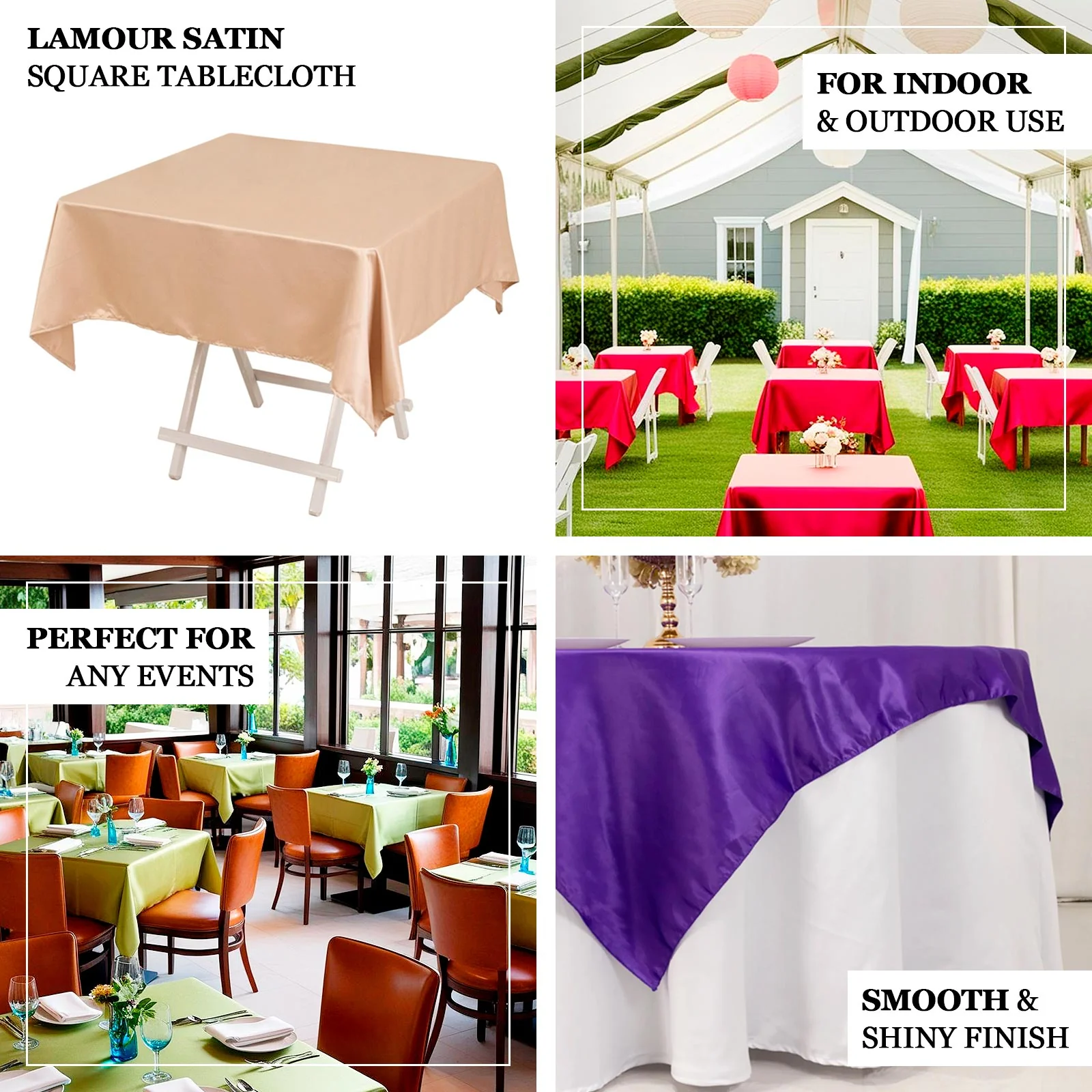 Lamour Satin Square Tablecloth 54"x54" Blush - Classy Silk-Like Table Cover - Image 4