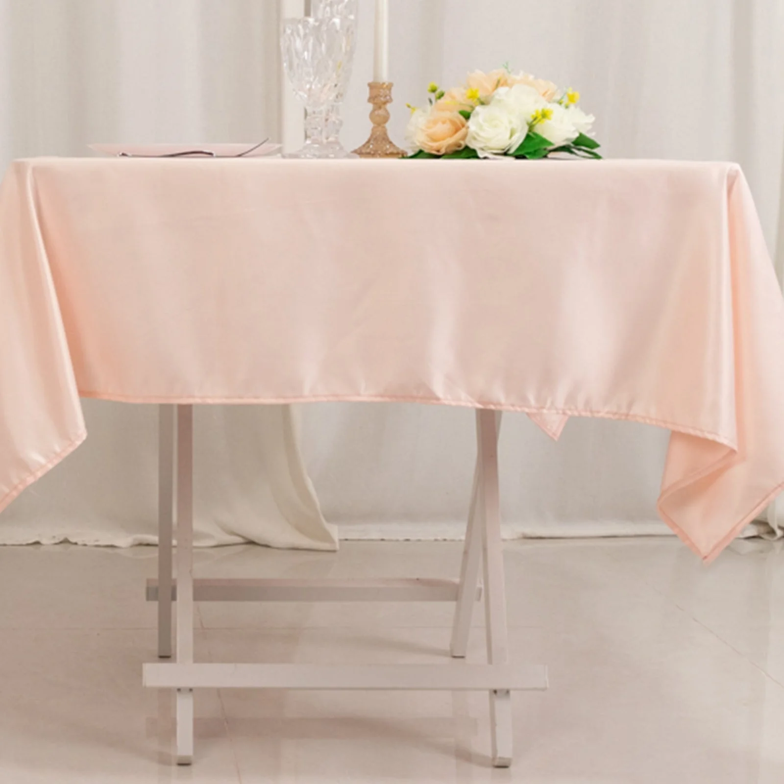 Lamour Satin Square Tablecloth 54"x54" Blush - Classy Silk-Like Table Cover - Image 5