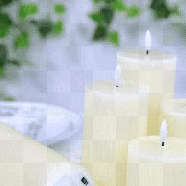 Set of 5 Ivory LED Flameless Pillar Candles – Battery Operated Flickering Candles, Real Wax Exterior, Ribbed Design, 4″–8″, Warm White - Image 6