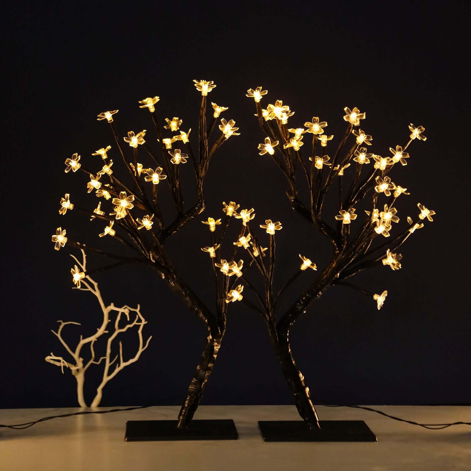 2-Pack Artificial Tree Centerpieces 36 Warm White LEDs Cherry Blossom Design Black - Battery Operated Decorative Lights - Image 7