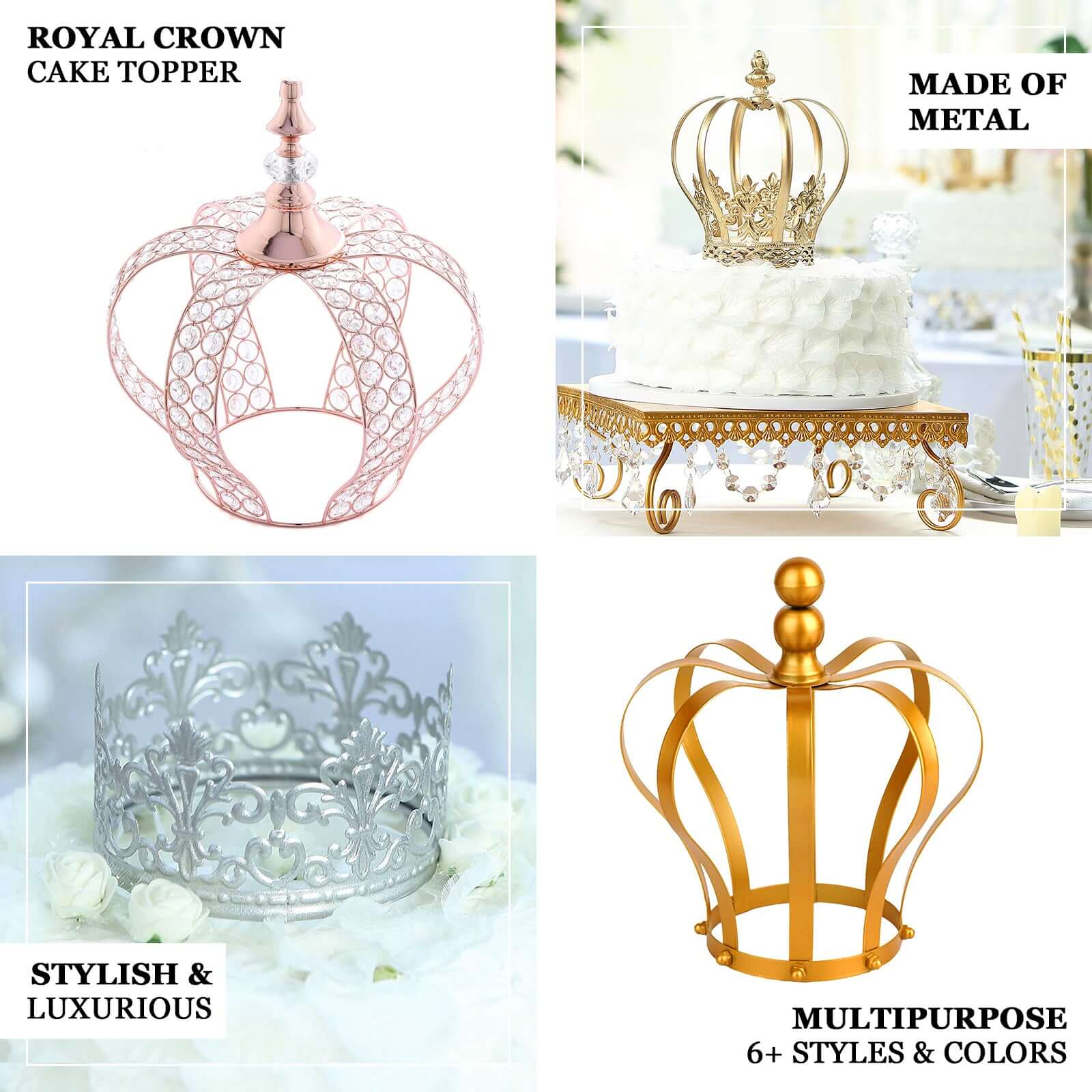 Metal Royal Crown Cake Topper 8" Gold Fleur-De-Lis Top - Majestic Cake Centerpiece Decoration for Formal & Grandiose Celebrations - Image 4