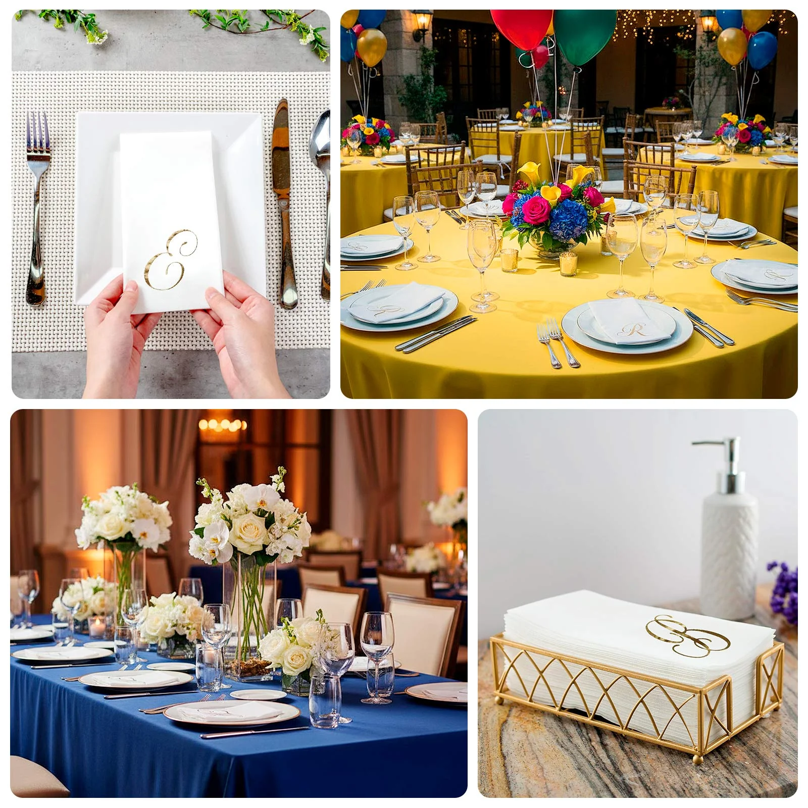 100-Pack Paper Dinner Napkins White with Gold Foil Monogram "C" – 8"x4" Folded, Disposable Party Napkins - Image 5