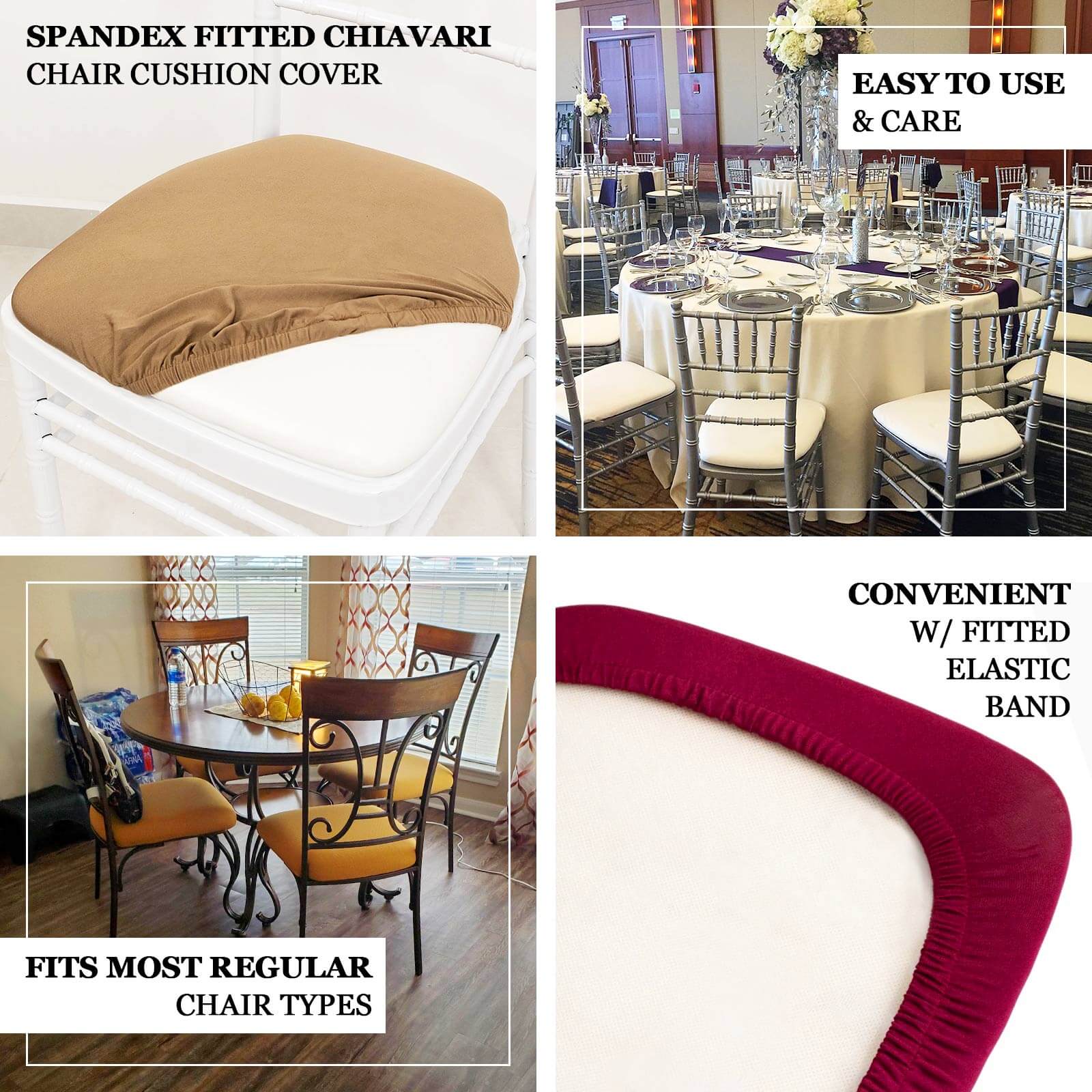 5 Pack Spandex Chiavari Chair Cushion Covers Pink - Washable Stretch Fitted Seat Pad Slipcovers for Dining Chairs - Image 4