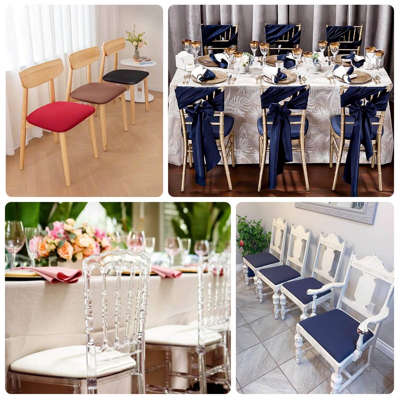 5 Pack Spandex Chiavari Chair Cushion Covers Pink - Washable Stretch Fitted Seat Pad Slipcovers for Dining Chairs - Image 5