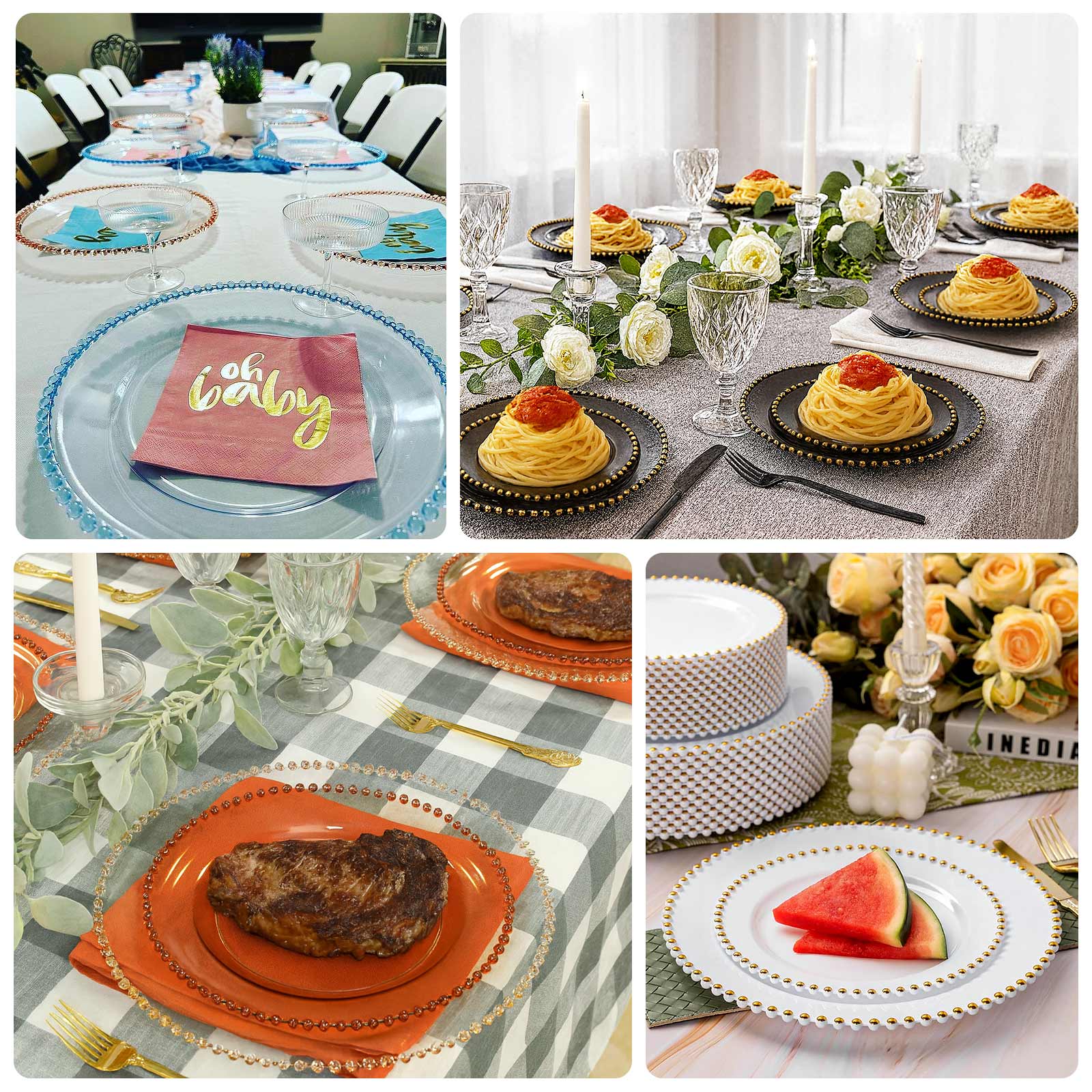 10 Pack Plastic Dessert Appetizer Plates in Amber Gold with Beaded Rim, Disposable Round Salad Party Plates 8" - Image 4