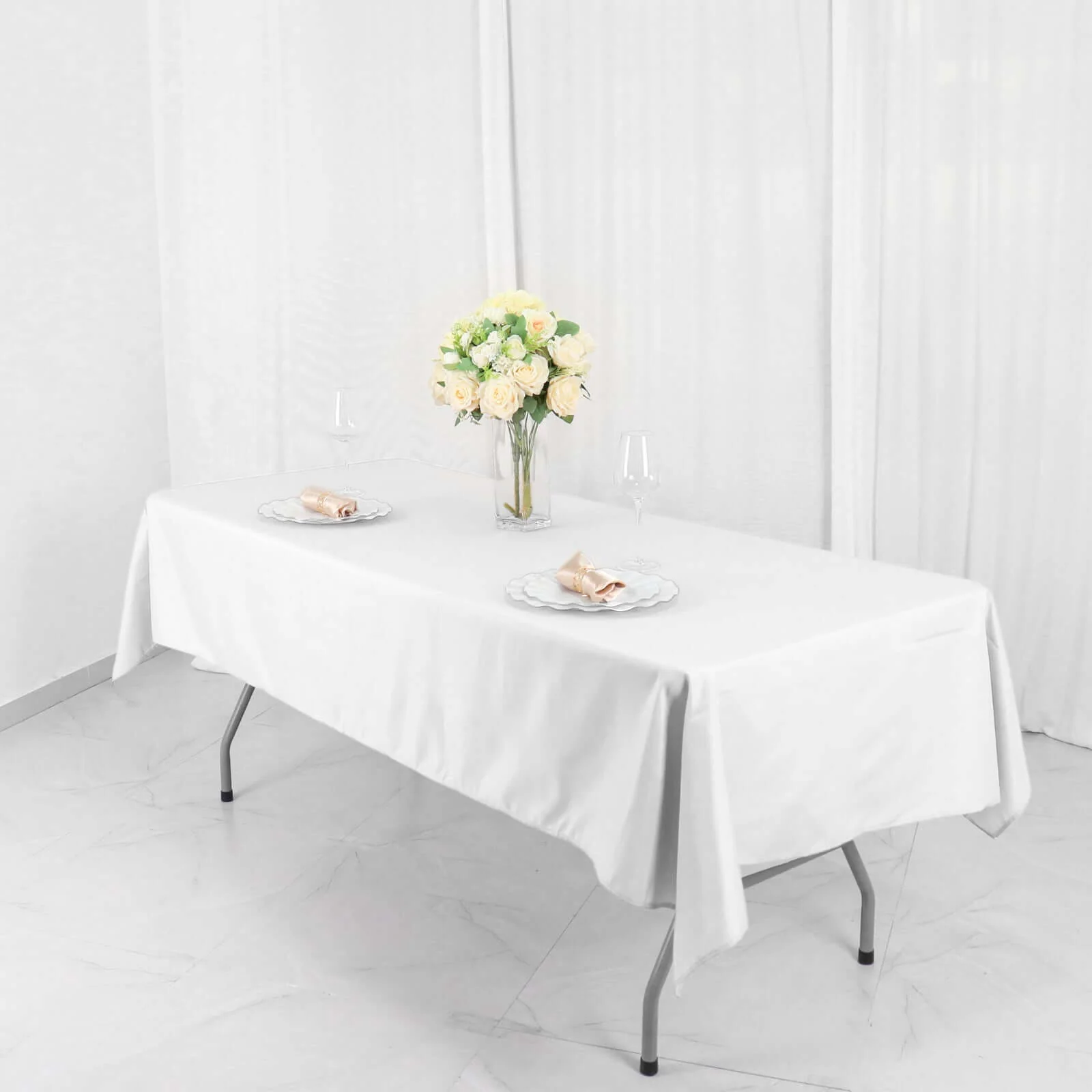 Polyester Rectangle Tablecloth 54"x96" White - Linen Texture Chic Decor for Casual Dining - Image 2
