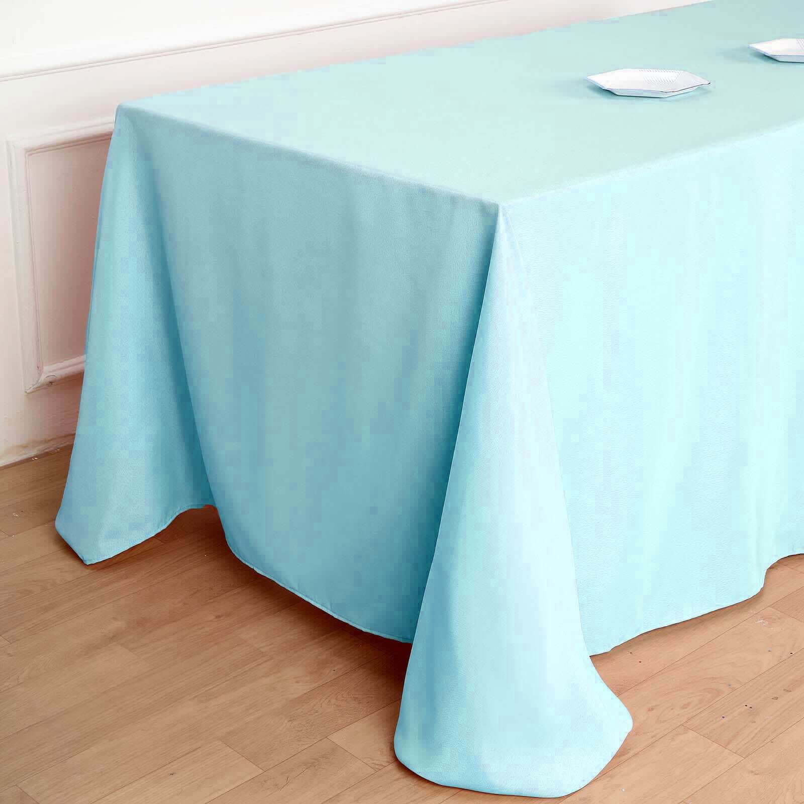 Polyester Rectangle Tablecloth 90"x132" Light Blue with Seamless Finish - Image 3