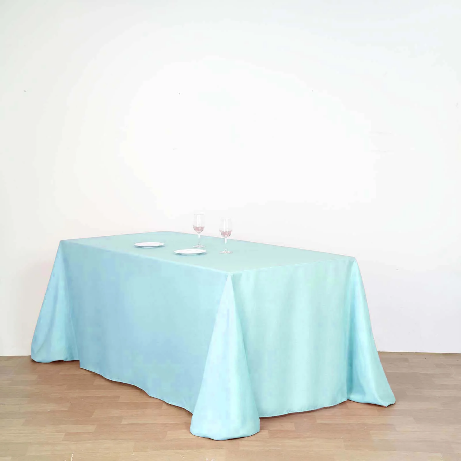 Polyester Rectangle Tablecloth 90"x132" Light Blue with Seamless Finish - Image 7