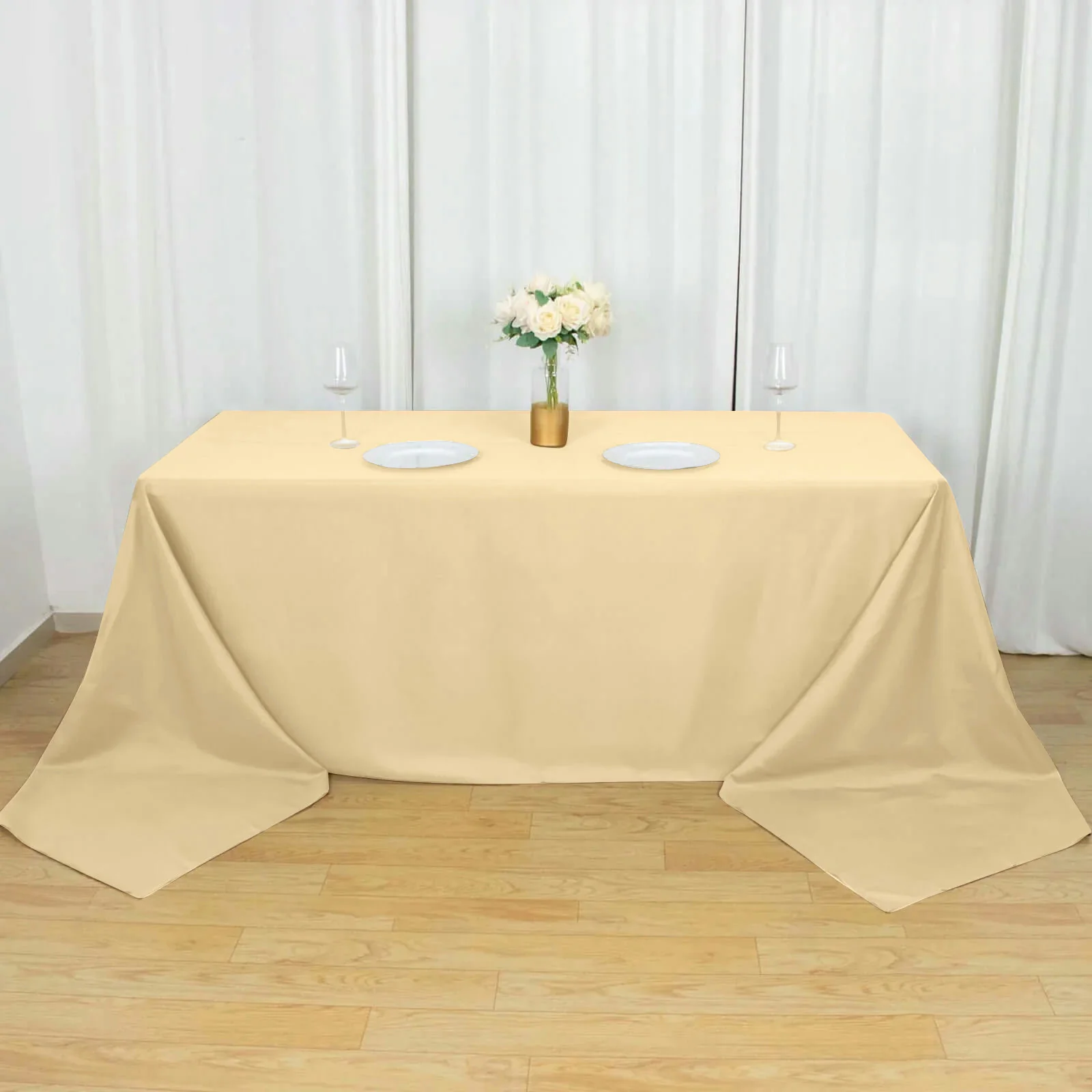Polyester Rectangle Tablecloth 90"x156" Beige with Seamless Finish
