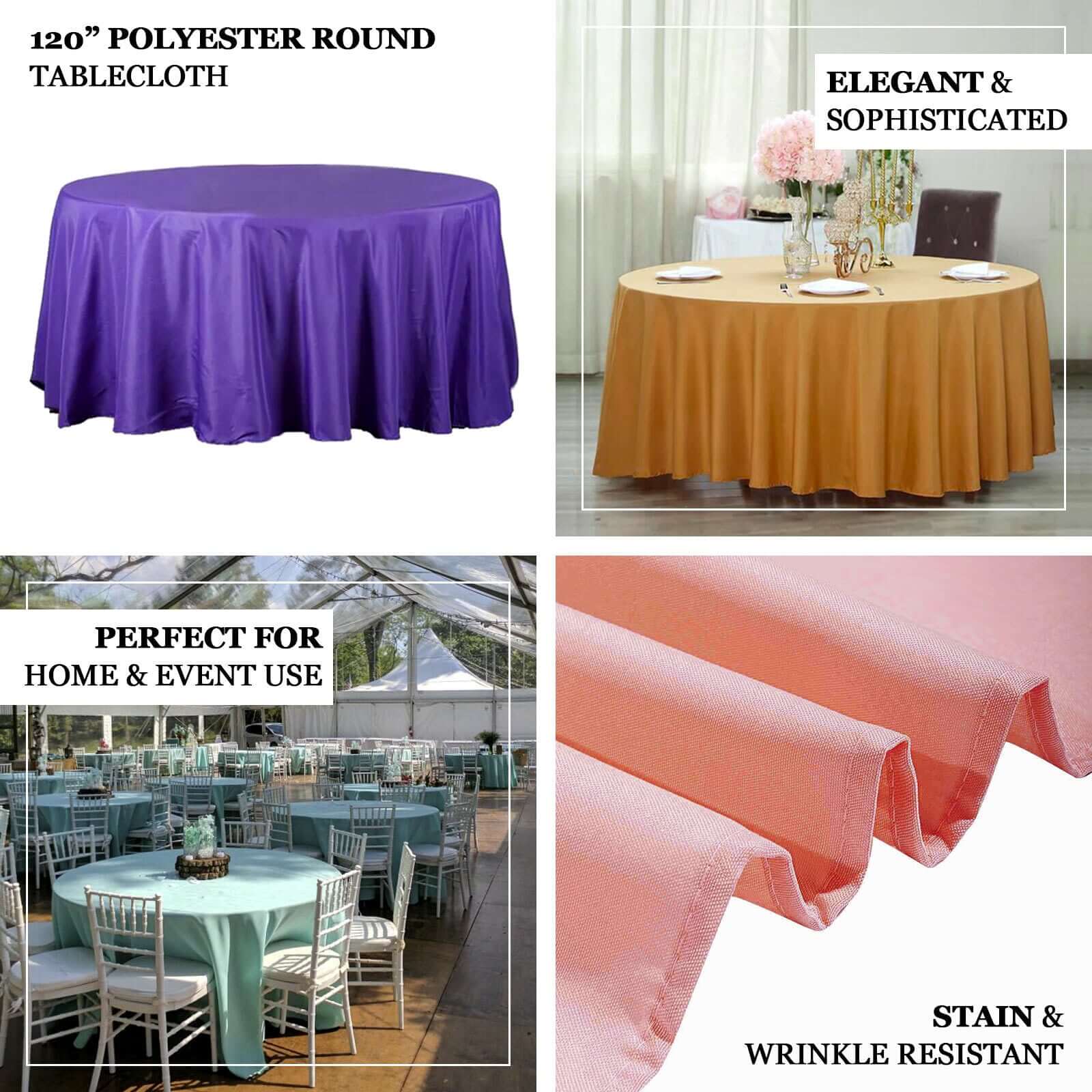 Polyester Round Tablecloth 120" Terracotta (Rust) - Durable & Seamless Table Cover - Image 3