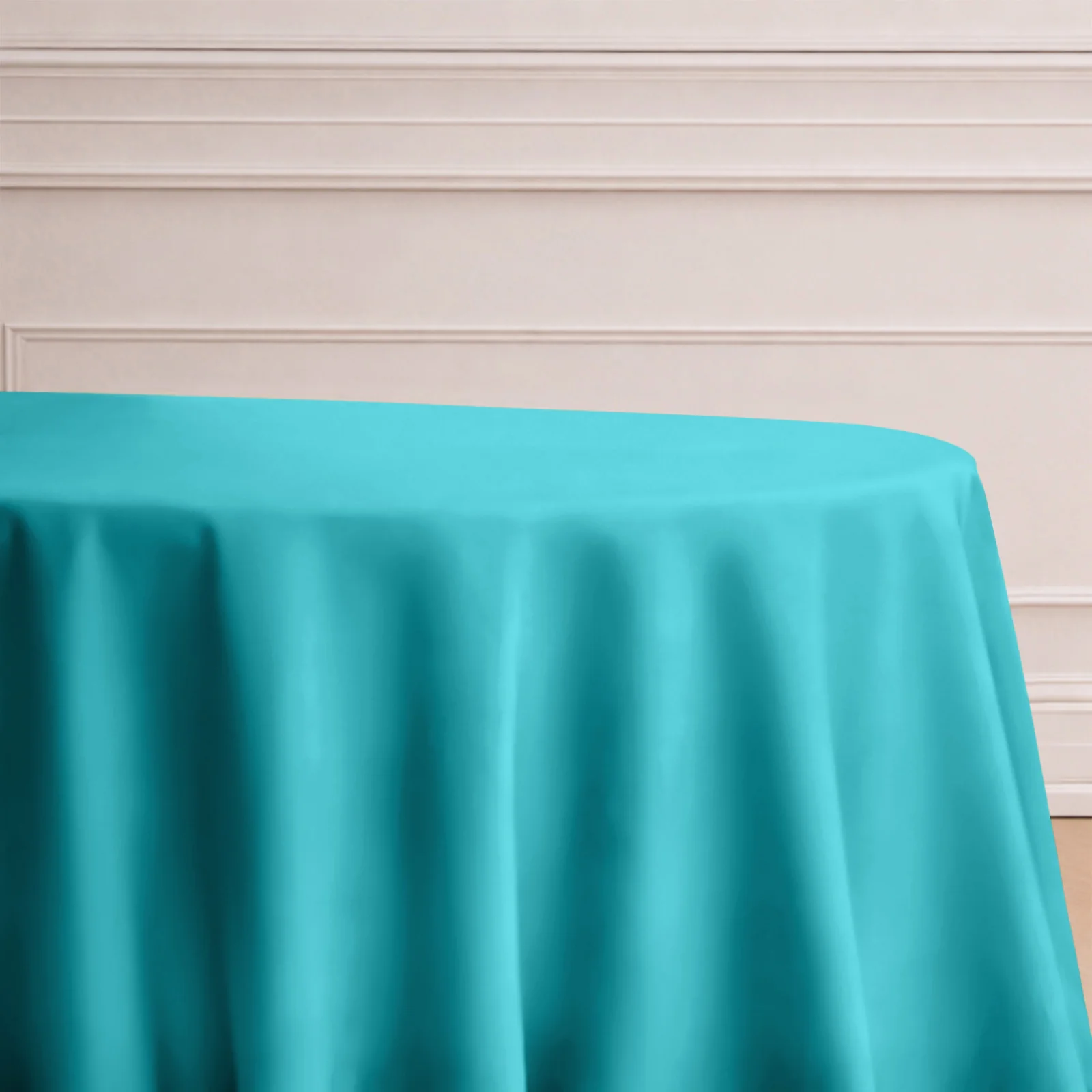 Polyester Round Tablecloth 132" Turquoise - Seamless Finish Table Cover - Image 5