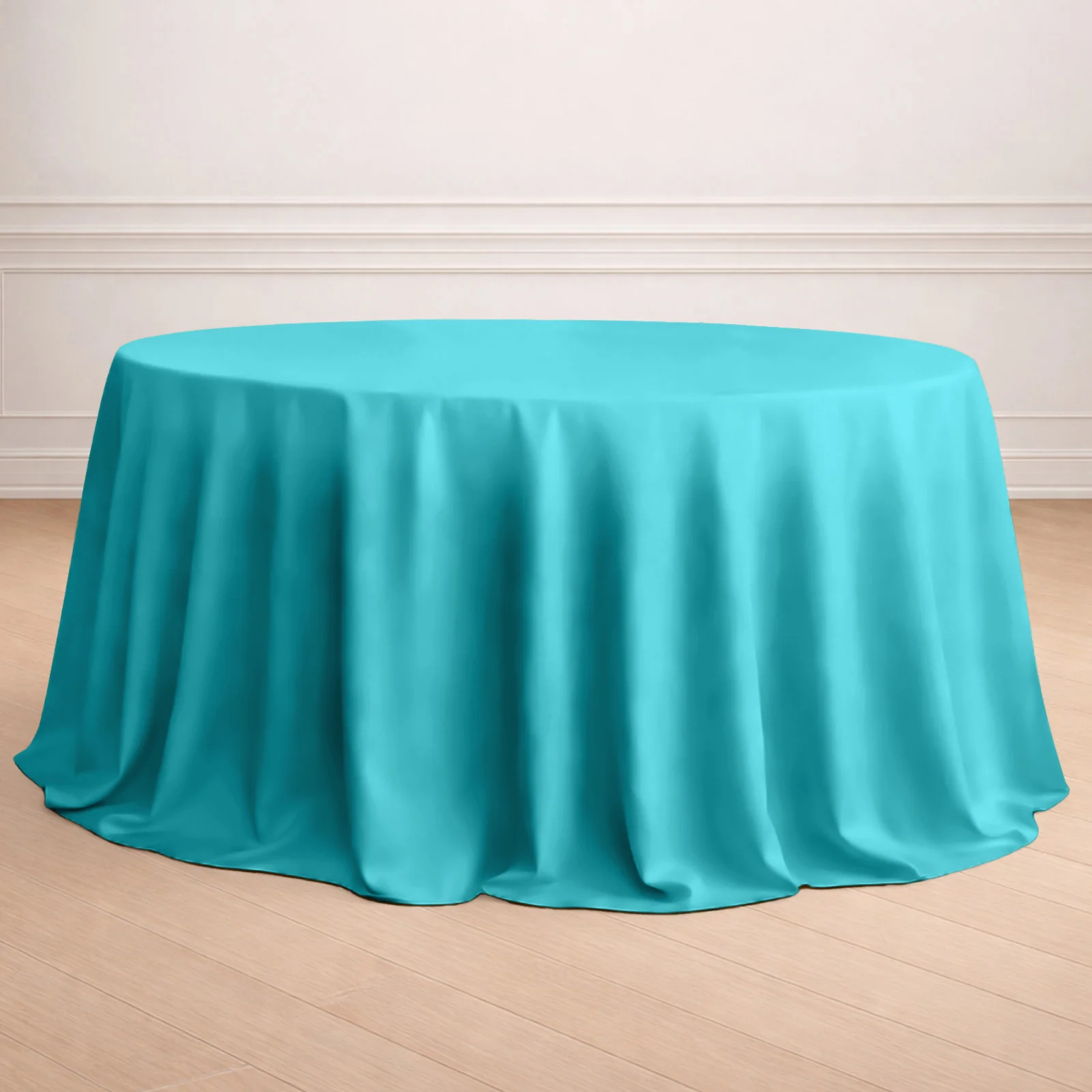 Polyester Round Tablecloth 132" Turquoise - Seamless Finish Table Cover - Image 7