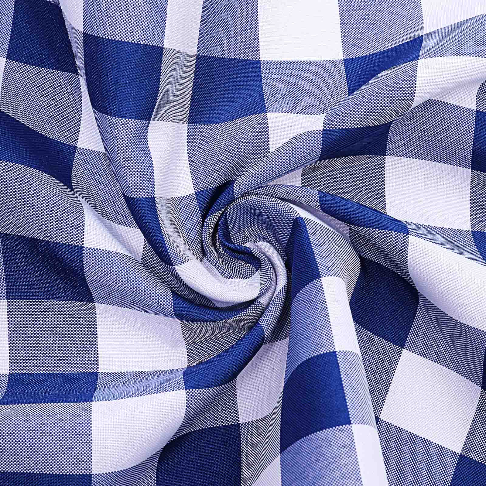 Polyester Round Tablecloth 90" White/Navy Blue Checkered Buffalo Plaid Table Cover - Image 8