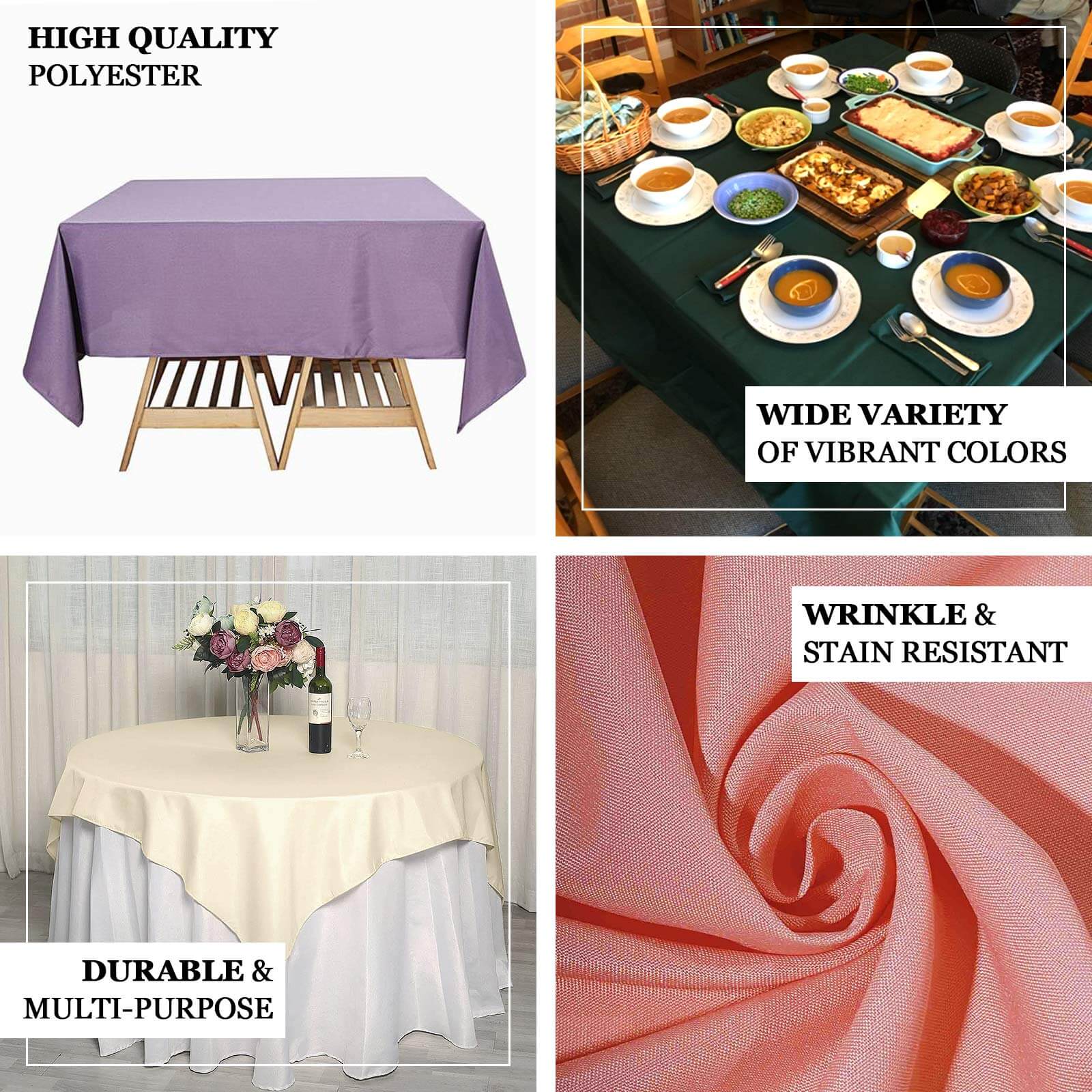 Polyester Square Table Overlay 70"x70" Red - Wrinkle-Resistant Table Topper - Image 8