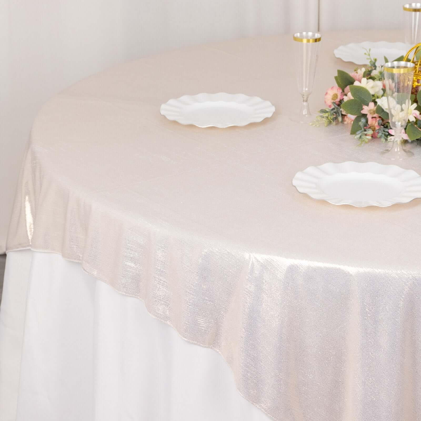 Polyester Table Overlay 72"x72" Beige - Shimmer Sequin Dots Wrinkle-Free Table Topper - Image 2
