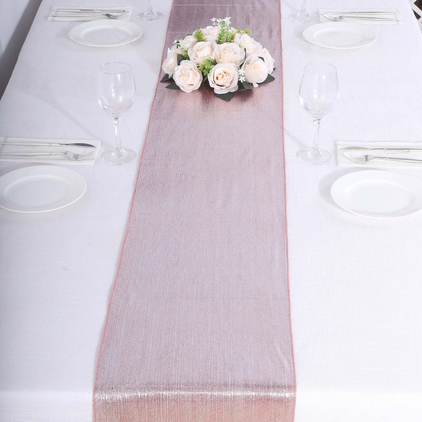 Polyester Table Runner 12"x108" Rose Gold with Shimmer Sequin Dots Design - Wrinkle-Free Finish - Image 5