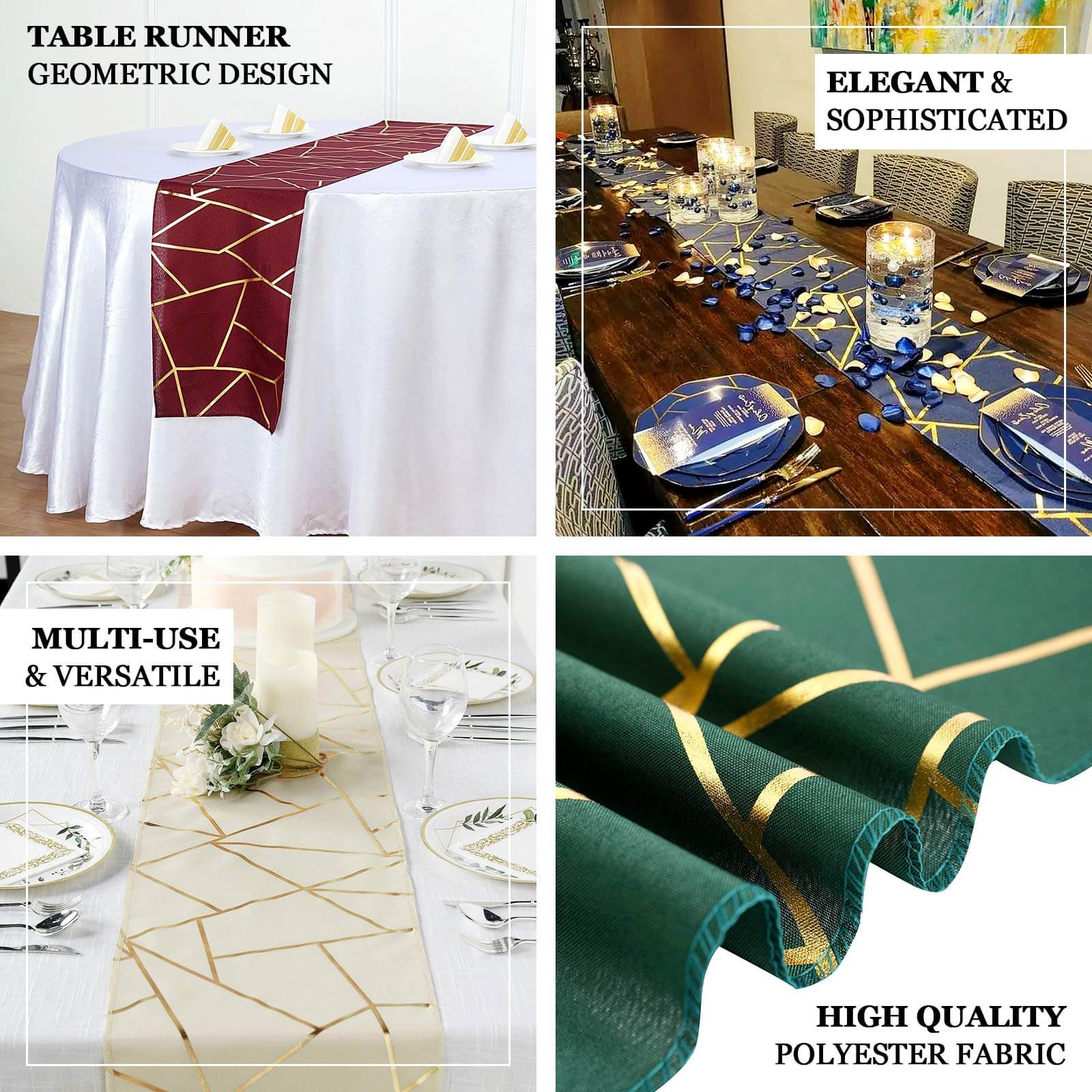 Polyester Table Runner 9ft Cinnamon Rose - Gold Foil Geometric Pattern - Image 3