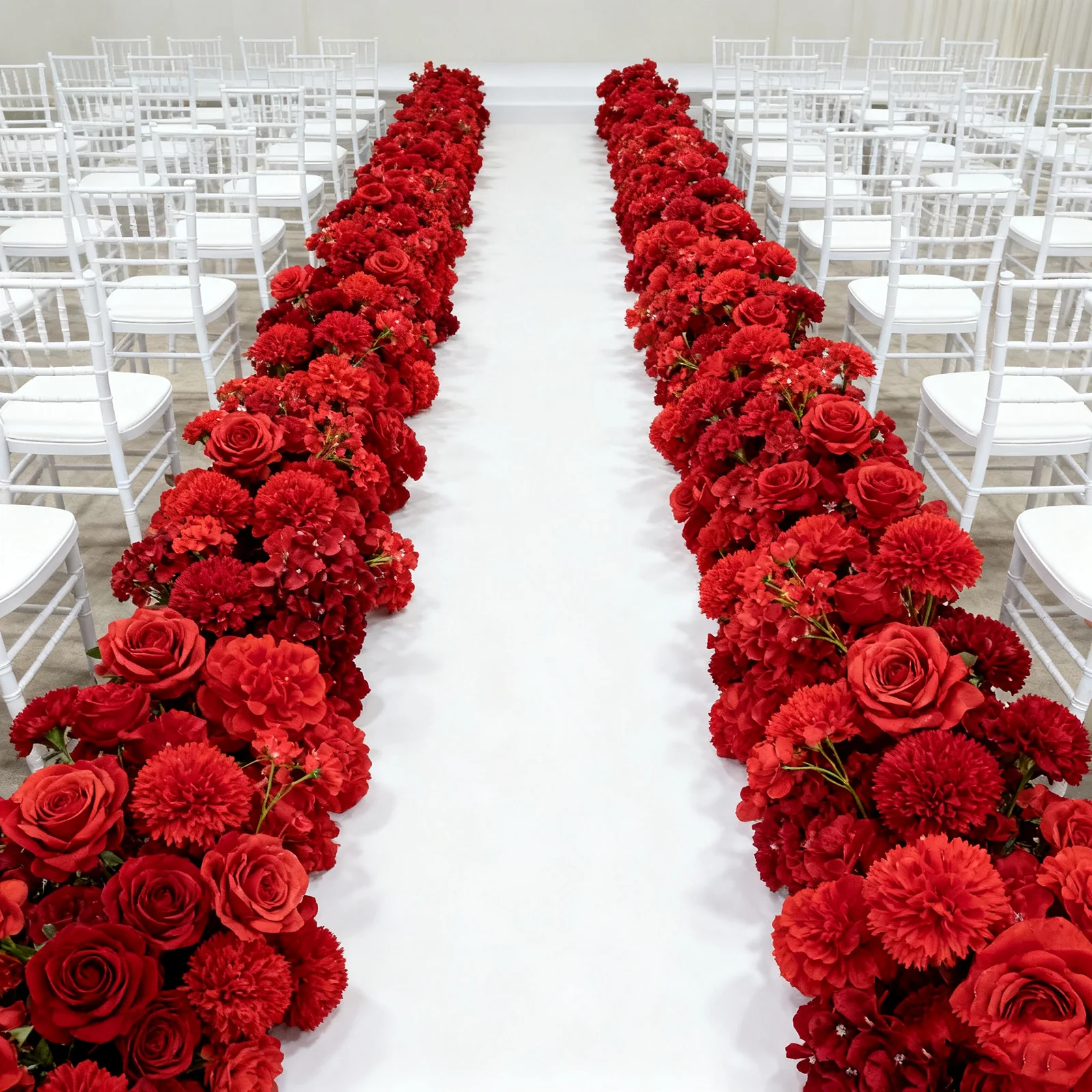 Pre-Arranged Silk Flower Runner 40"x16" Mixed Red – Roses, Hydrangeas, Chrysanthemums & Peonies for Wedding Table & Arch Decor - Image 8
