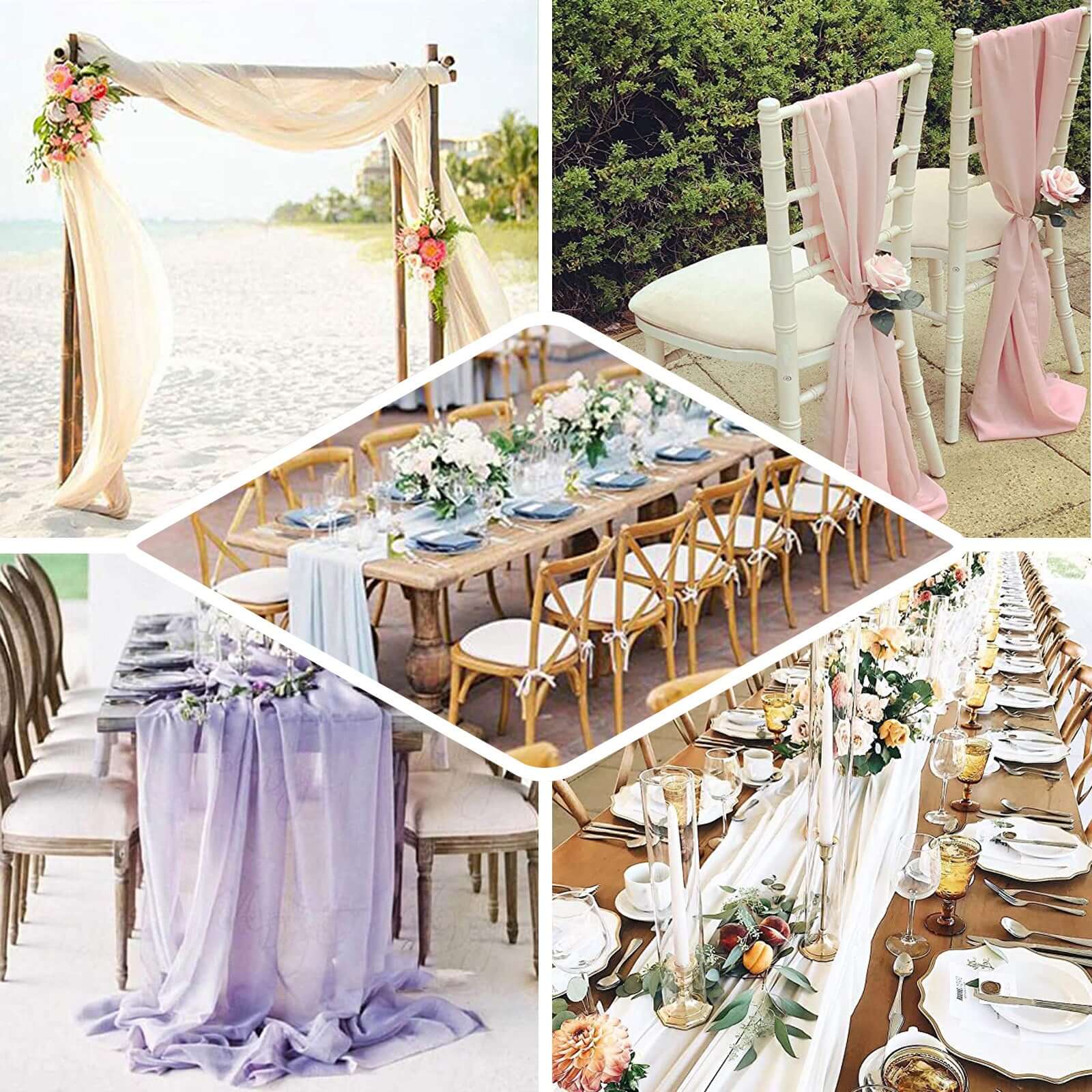 Chiffon Table Runner 6ft Silver - Lightweight Table Linen - Image 5