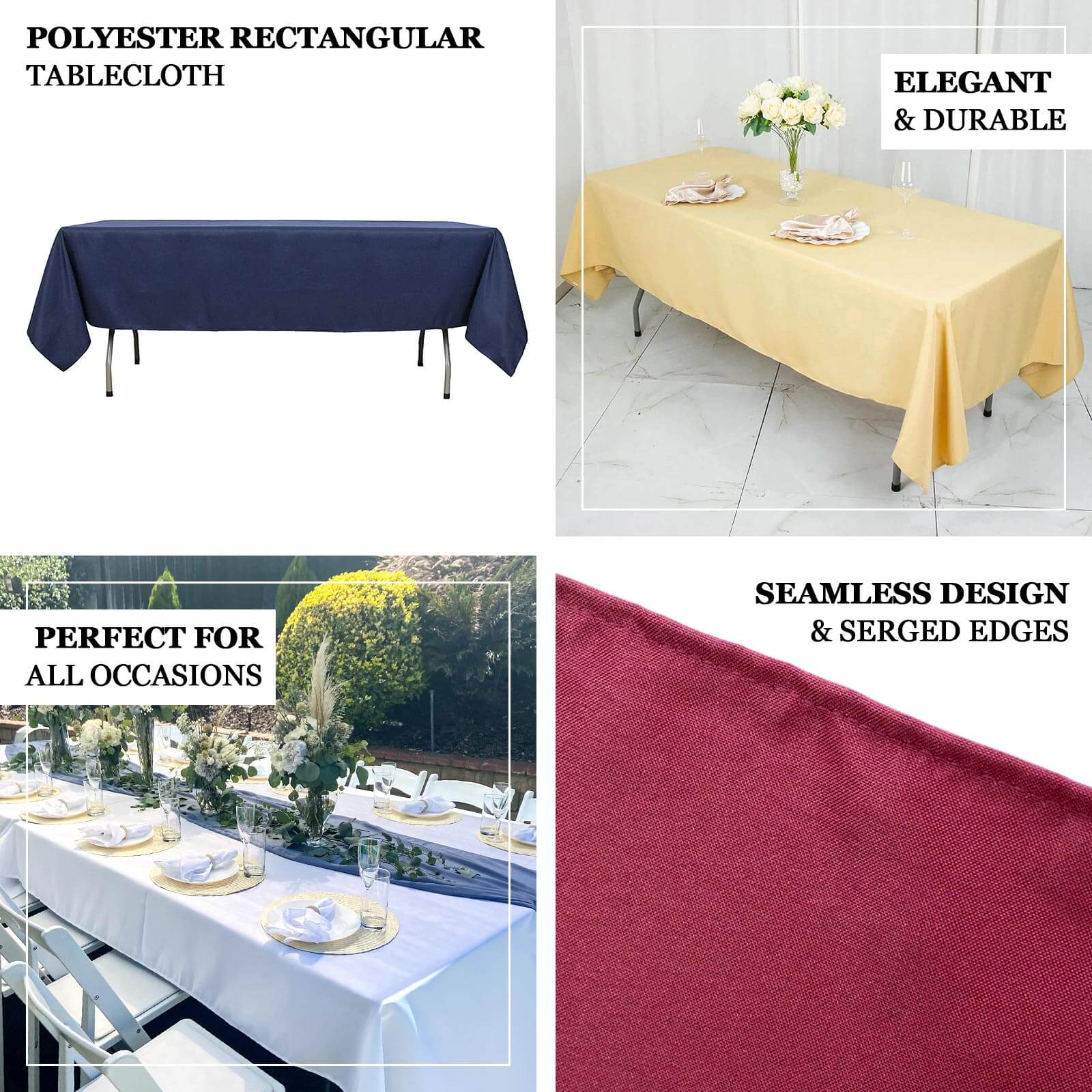 Premium Polyester Rectangle Tablecloth 60"x102" Champagne - 220GSM Wrinkle-Resistant Table Cover - Image 4