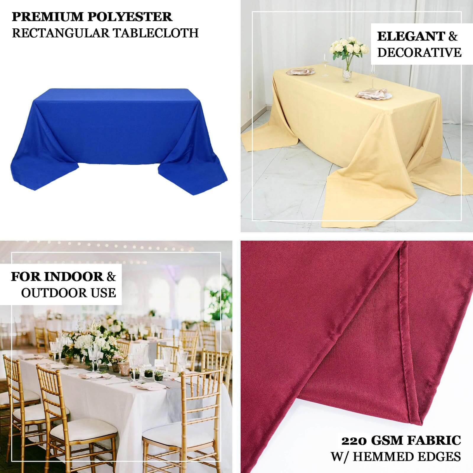 Premium Polyester Rectangle Tablecloth 90"x132" Purple - Seamless 220GSM Wrinkle-Resistant & Durable Fabric - Image 4
