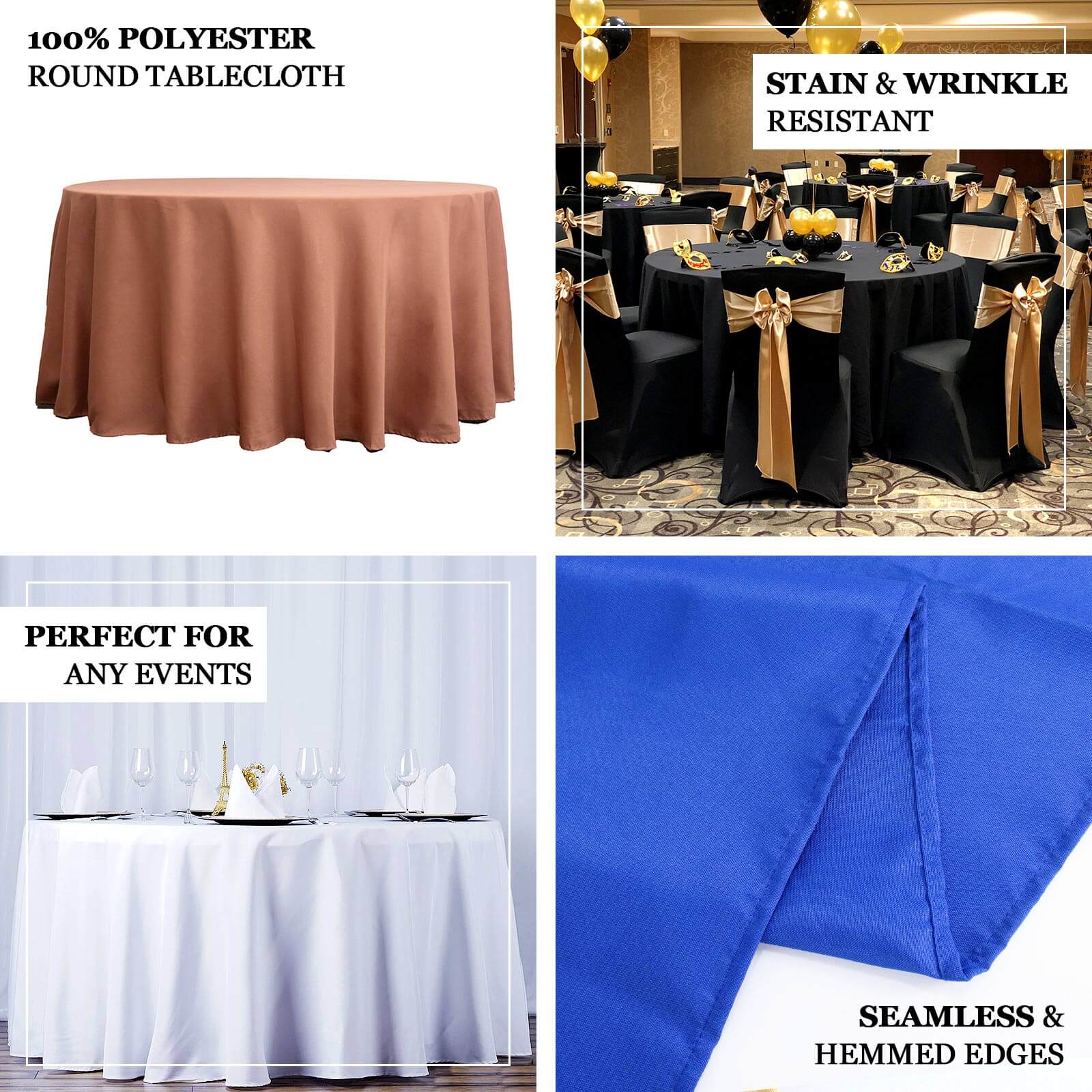 Premium Polyester Round Tablecloth 132" Beige - Seamless 220GSM Table Cover - Image 4